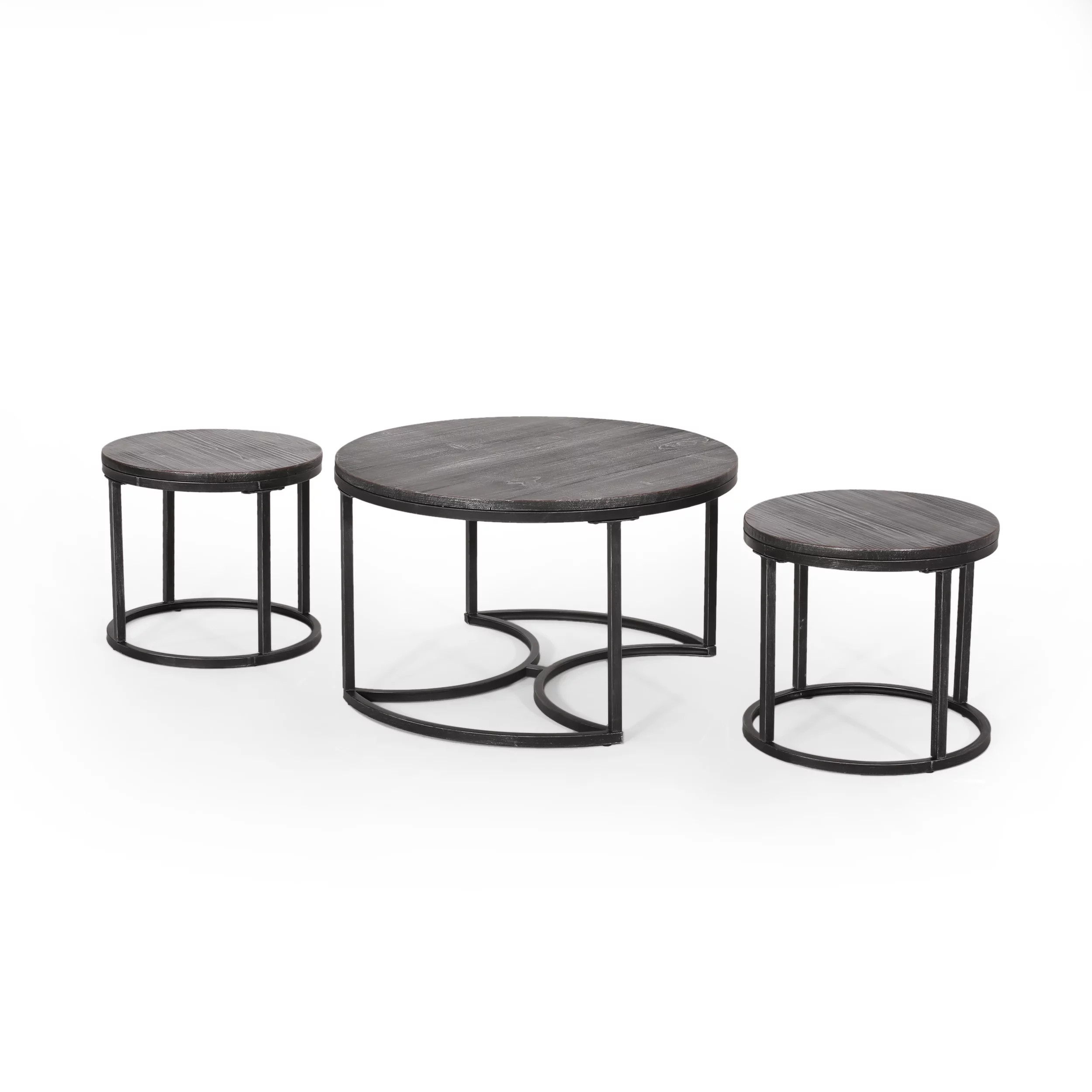 Noble House Gunnar Modern Industrial Coffee Table Set, Gray, Pewter