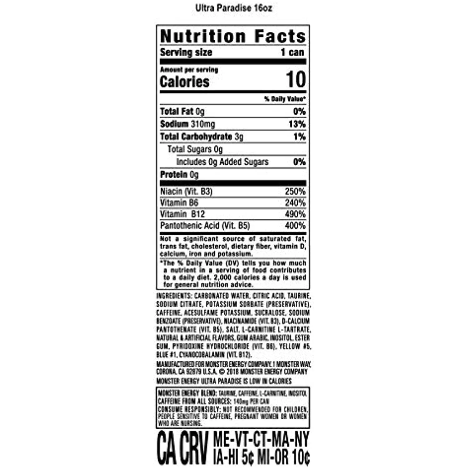 Monster Energy Ultra Paradise, Sugar Free Energy Drink, 16 Ounce (Pack Of 12)