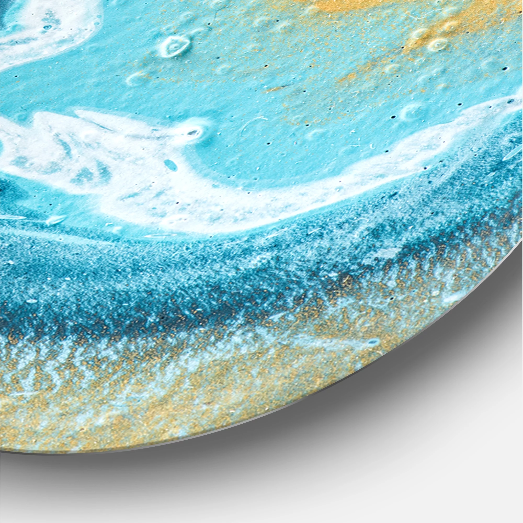 Designart 'Abstract Marble Composition In Blue and Yellow III' Modern Circle Metal Wall Art 36x36 - Disc of 36