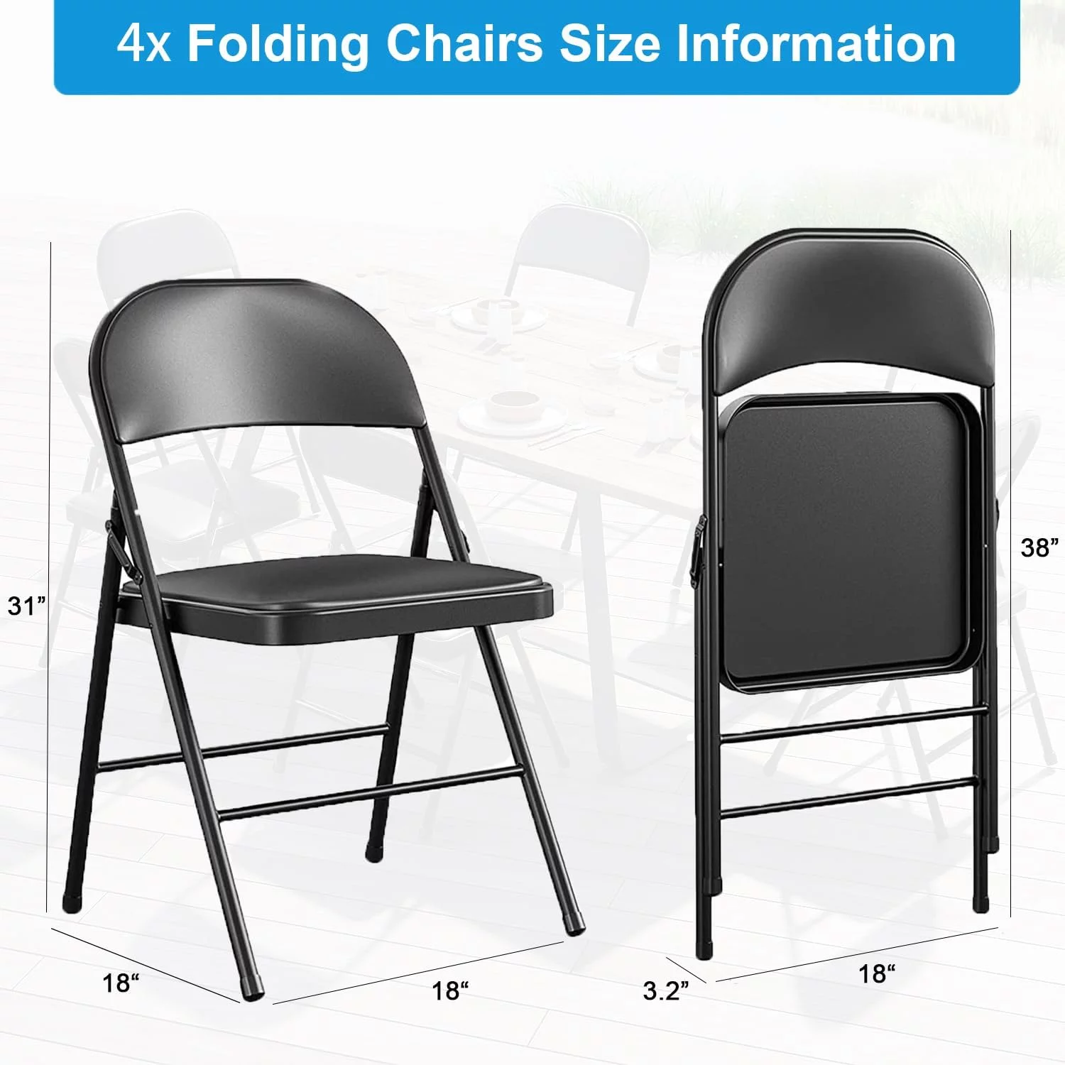 GIVIMO 4 Pack Folding Chair, Set Of 4, Black