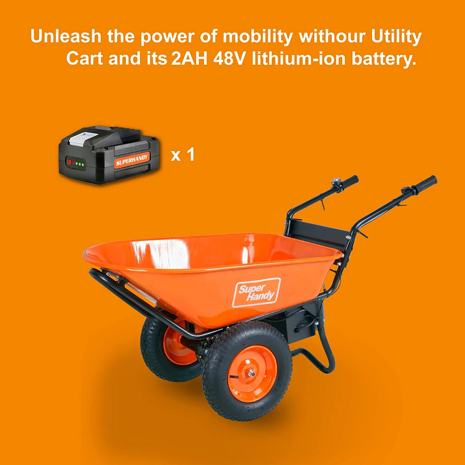 SuperHandy Electric Self-Propelled Wheelbarrow - 48V 2Ah Battery System, 330lb Max Capacity, 4 Cu. Ft Tub