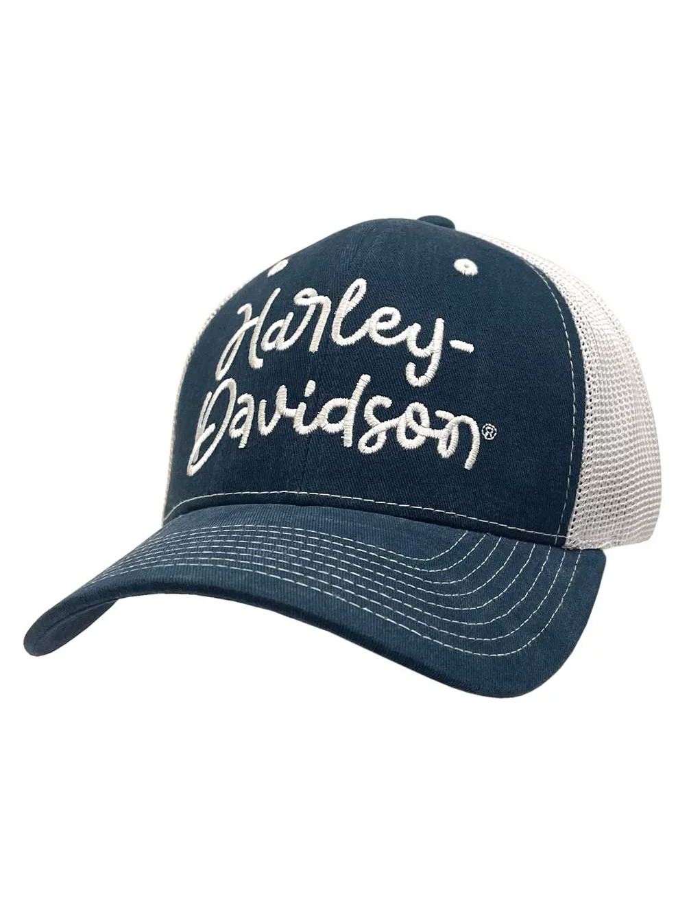 Harley-Davidson Women's Embroidered Harley Script Baseball Cap, Navy Blue, Harley Davidson