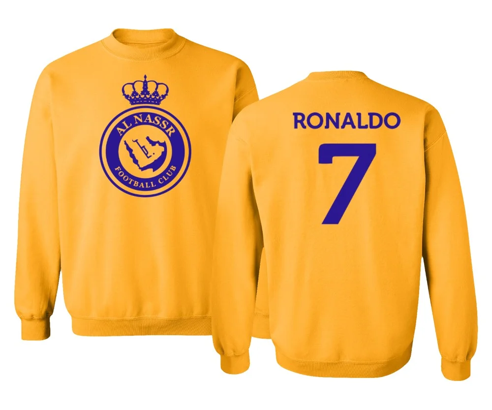 Al Nassr Soccer #7 Ronaldo Jersey Style Unisex Crewneck Sweatshirt (Gold, XX-Large)