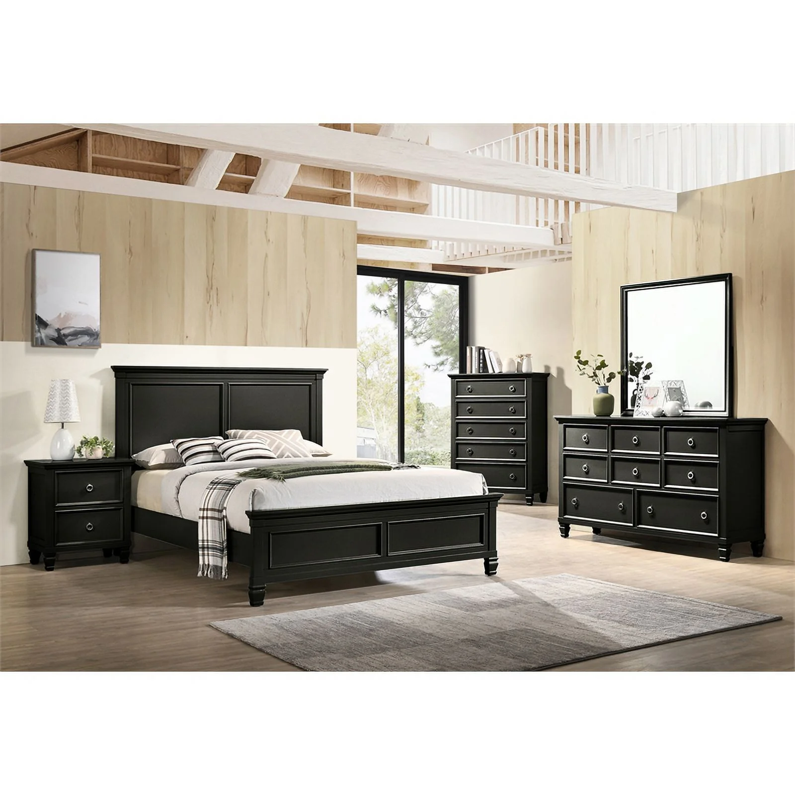 New Classic Furniture Tamarack Wood California King Panel Bed in Black
