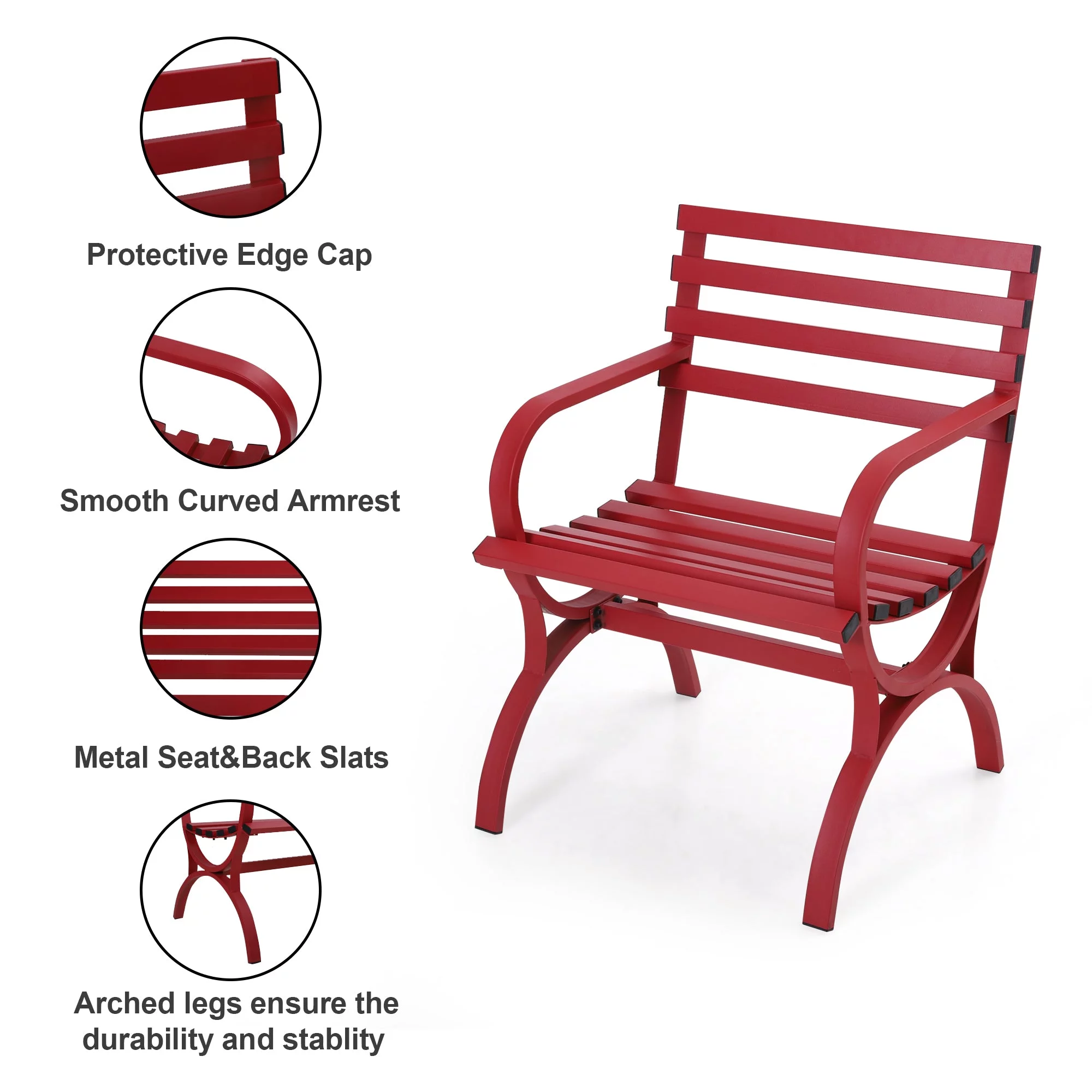 Sophia & William Patio Bistro Set 2 Single Seater Chairs & 1 Patio Side Table - Red