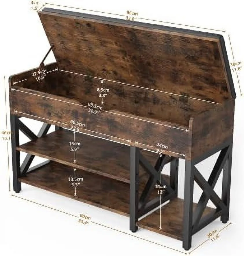 STXFS Shoe Bench  Lift Top Shoe  Bench  Adjustable  Entryway Bench  Metal and Wood Shoe Rack Organizer with Cushion for Entry  Bedroom  Closet  Living Room  Hallway (Brown  39.5\u201CW)