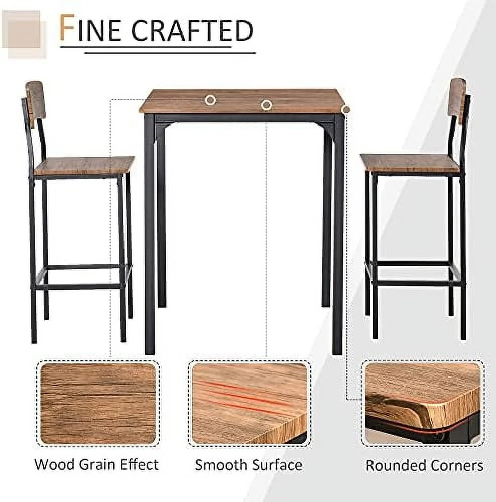 ZWNLKQG 3 Piece  Table Set  Industrial Counter Height Dining Table Set   Table & Chairs with Steel Legs & Footrests  White