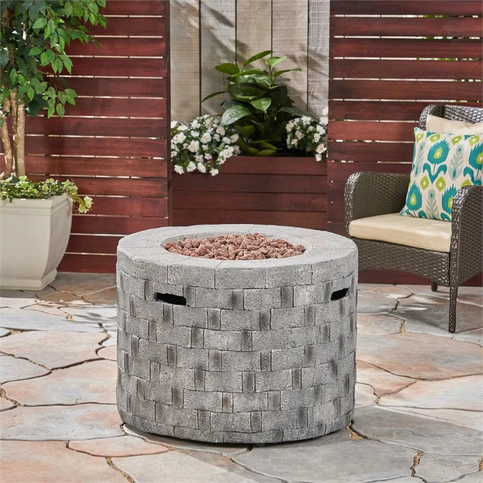 Noble House Dino Lightweight Concrete Circular Fire Pit in Gray