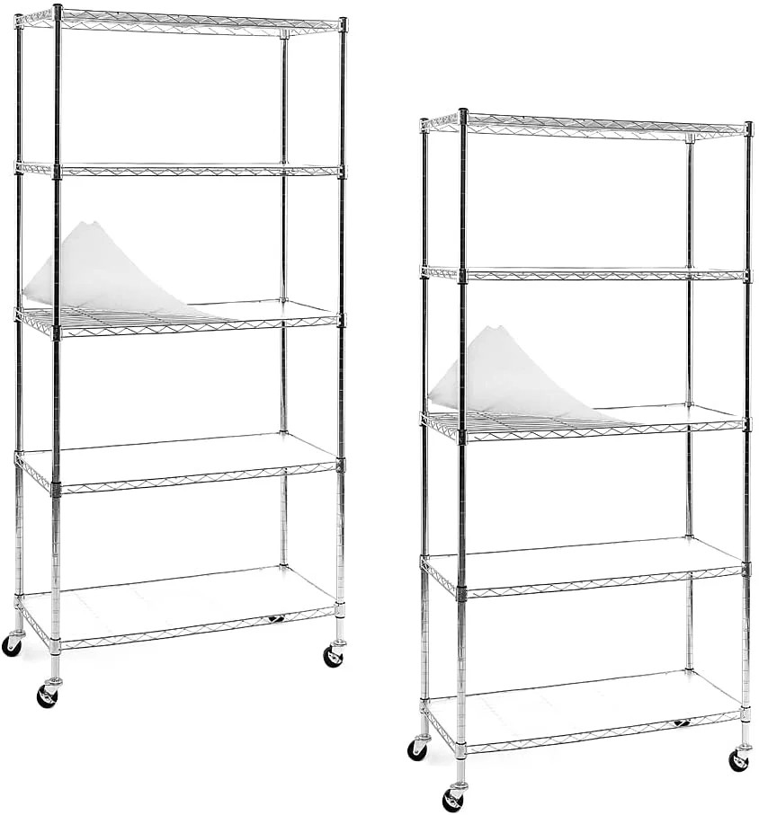 Chrome 5-Shelf Shelving Units And Storage Rack On Wheels With 5-Shelf Liners, NSF Certified, Adjustable Matel Wire Shelving Unit Rack For Garage, Kitchen, Office, (63H X 30W X 14D)