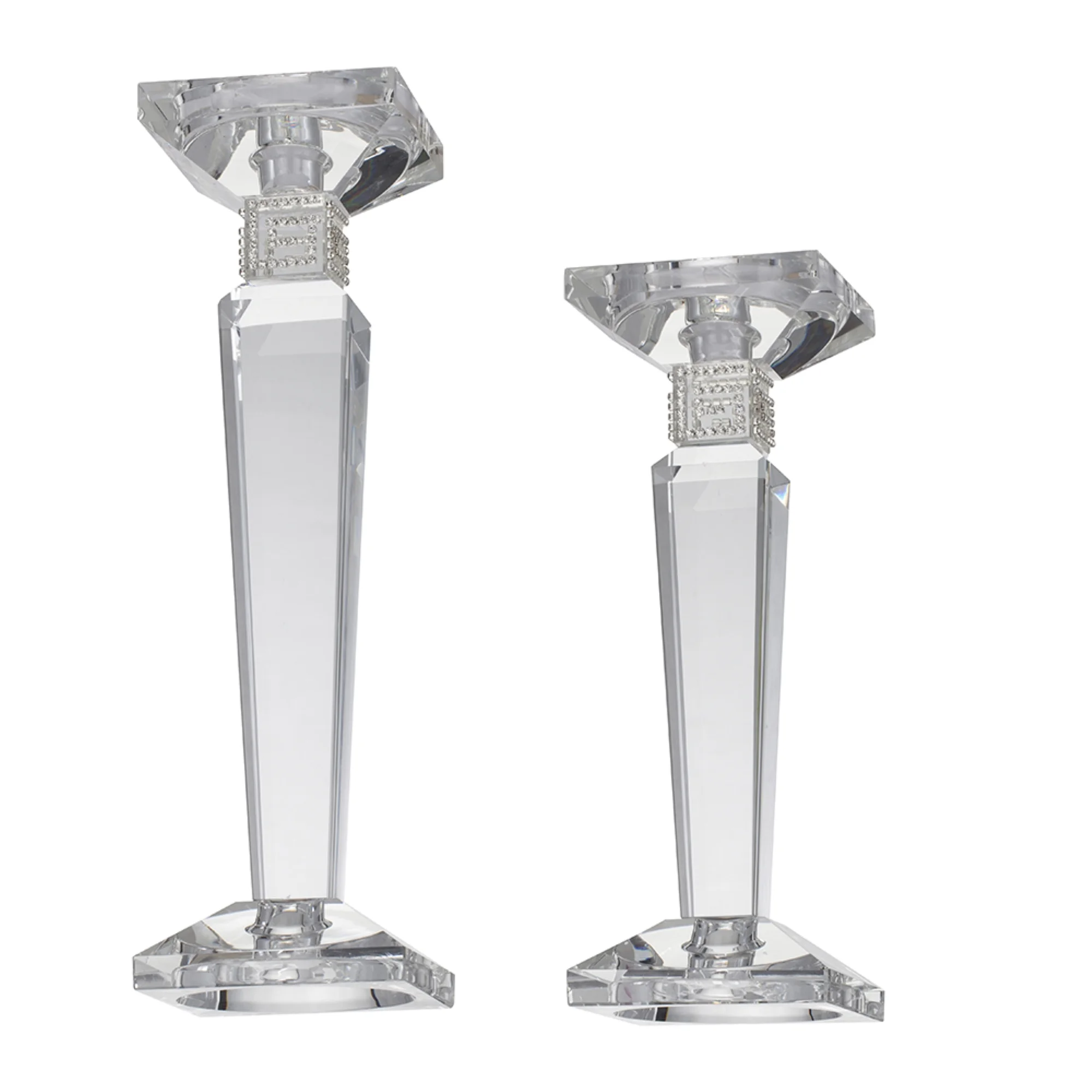 CC Home Furnishings Crisp and Bold Crystal Candle Holders - 12