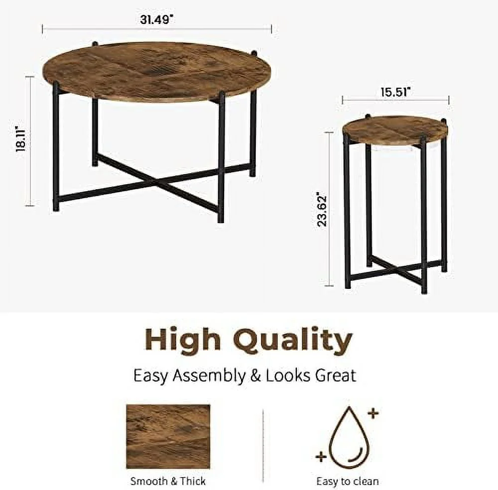 JDZHAPPYLIFE Faux Marble Coffee Table Set of 3  Round Coffee Table & 2pcs End Table with Metal Frame Sofa Side Tables Perfect for Living Room Apartment Accent