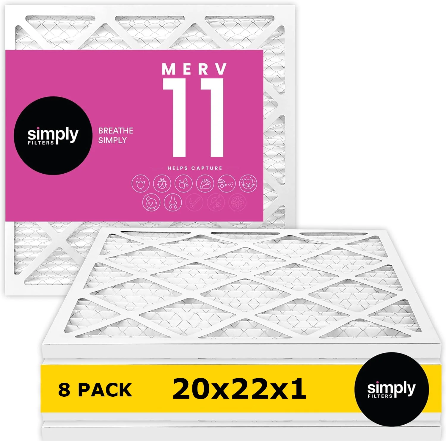 Simply Filters 20x22x1 MERV 11, MPR 1000, Air Filter - Actual Size: 19.75