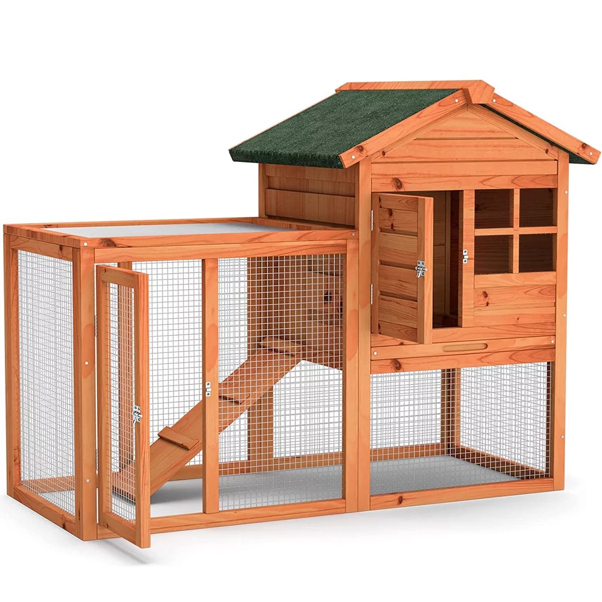 ZPL 48 Inch Wooden Rabbit Hutch Rabbit Cage,Chicken Coop Bunny House With Removable No Leakage Tray For Indoor and Outdoor