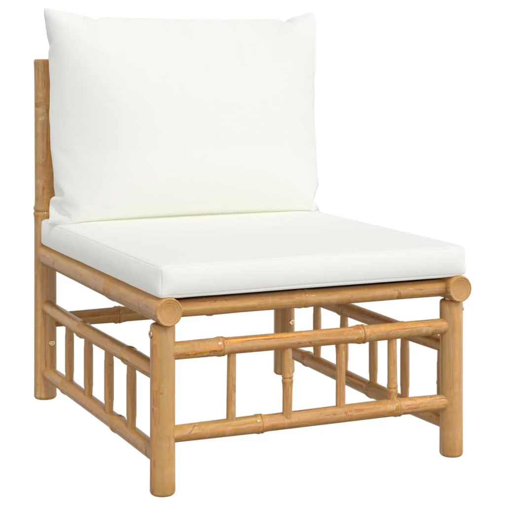 Dcenta 3 Piece Patio Set with White Cushions Bamboo