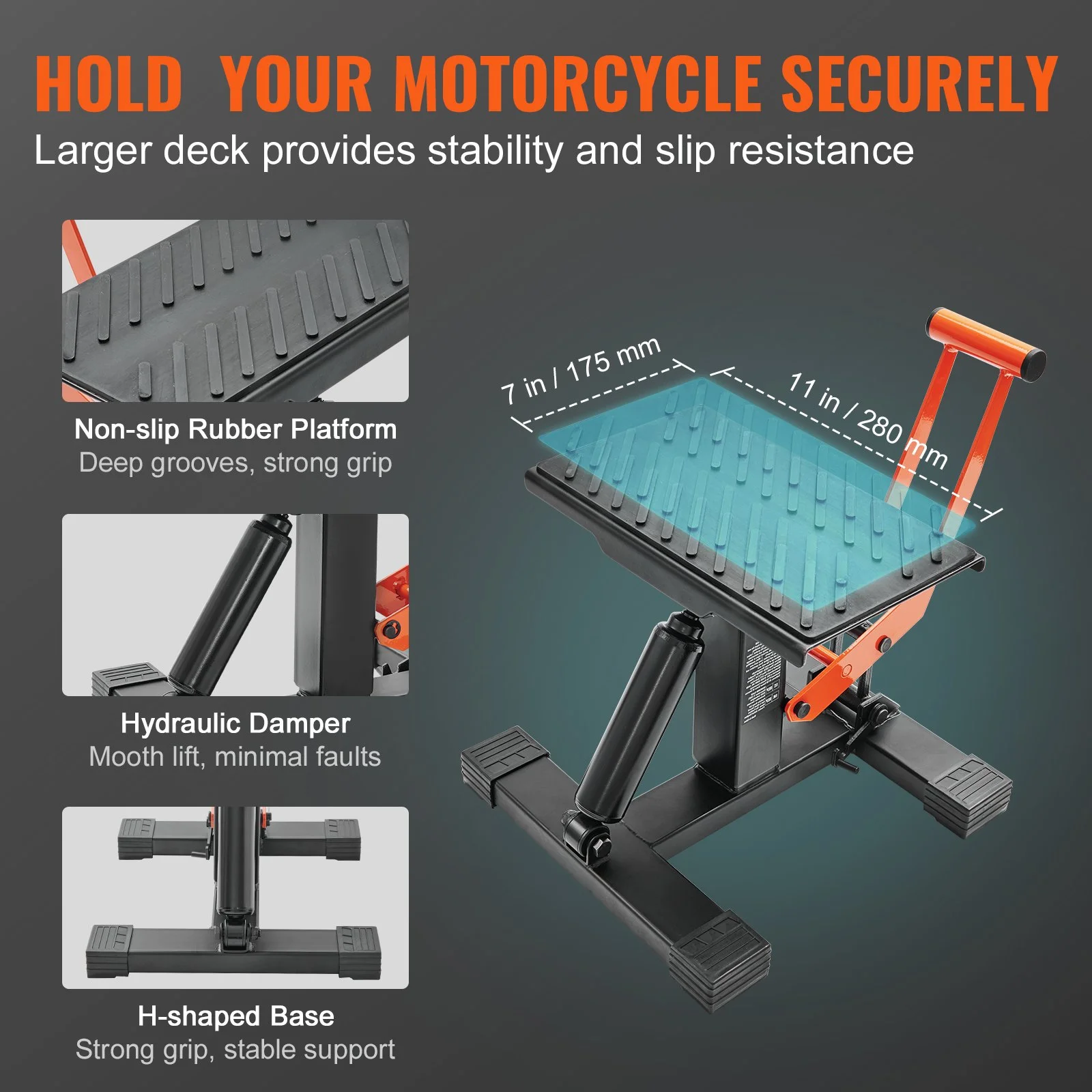 VEVOR Hydraulic Dirt Bike Lift Stand, 440 lbs Capacity, Adjustable Height Motorcycle Jack, Hoist Table for Pit Bike Repair and Maintenance