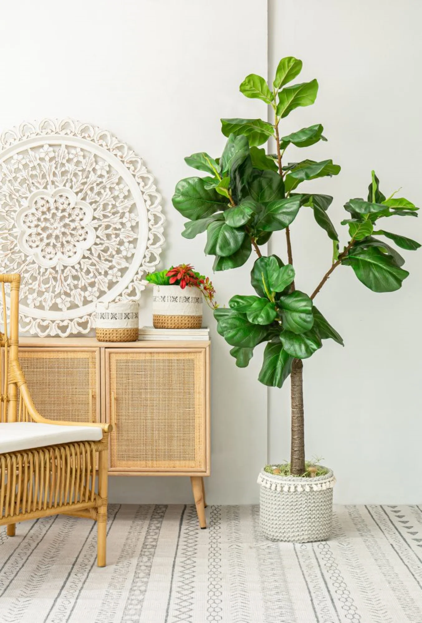 CC Home Furnishings Print Trim Caning Pattern Basket Planters - 7.75