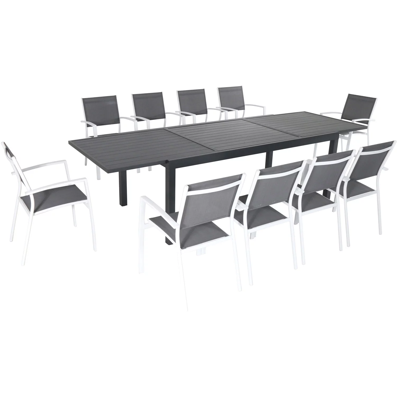 Hanover Naples 11 Pcs Aluminum Outdoor Dining Set, Gray/White