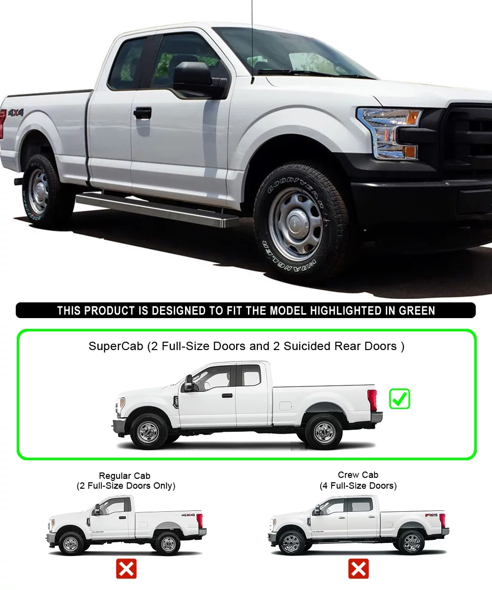 APS iBoard Running Boards 6 inches Compatible with Ford F150 2015-2023 Super Cab & F-250 F-350 Super Duty 2017-2022 (Nerf Bars Side Steps Side Bars)