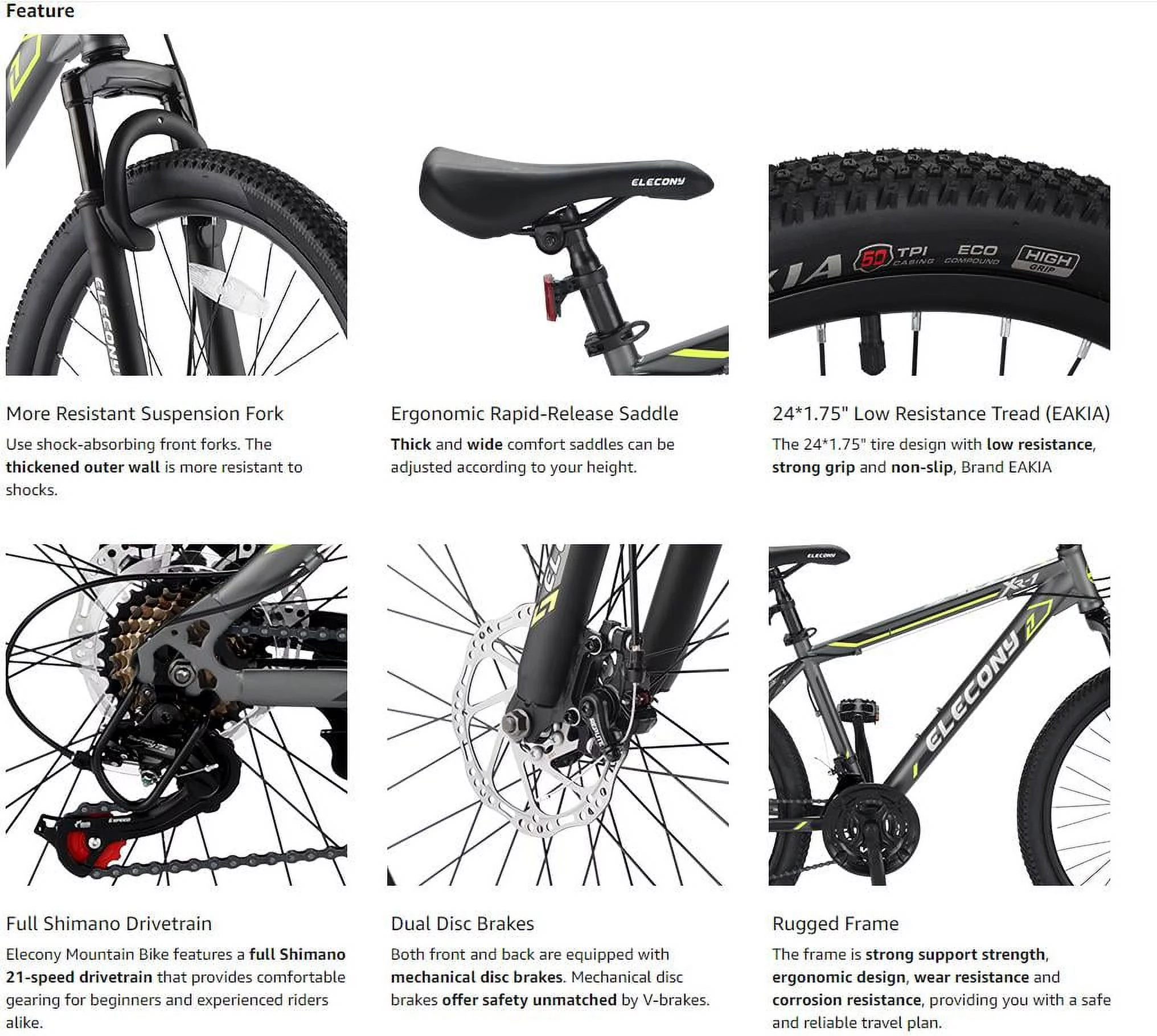 Vebreda 24 Inch 21 Speed Mountain Bike Boys Girls with Daul Disc Brakes and Front Suspension MTB，Gray