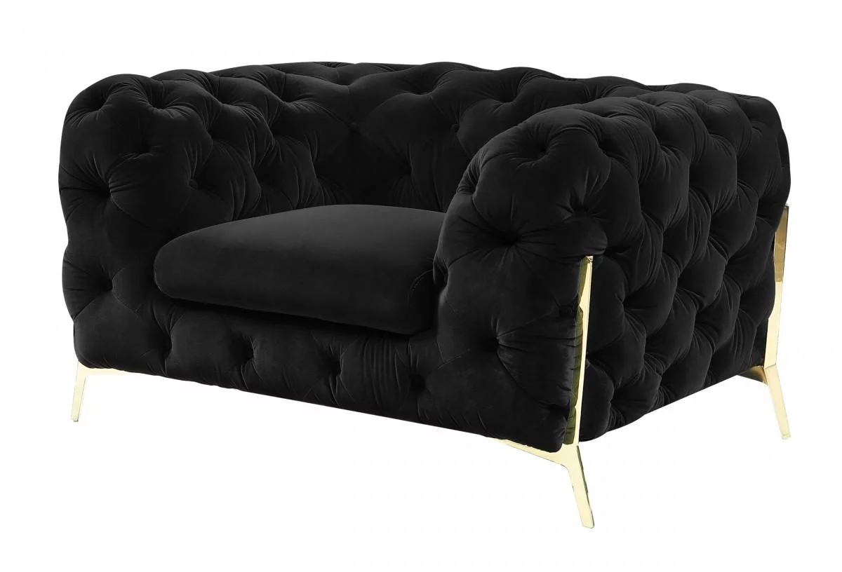 Deluxe Black Velvet Tufted Arm Chair Set 2P VIG Divani Casa Sheila Contemporary