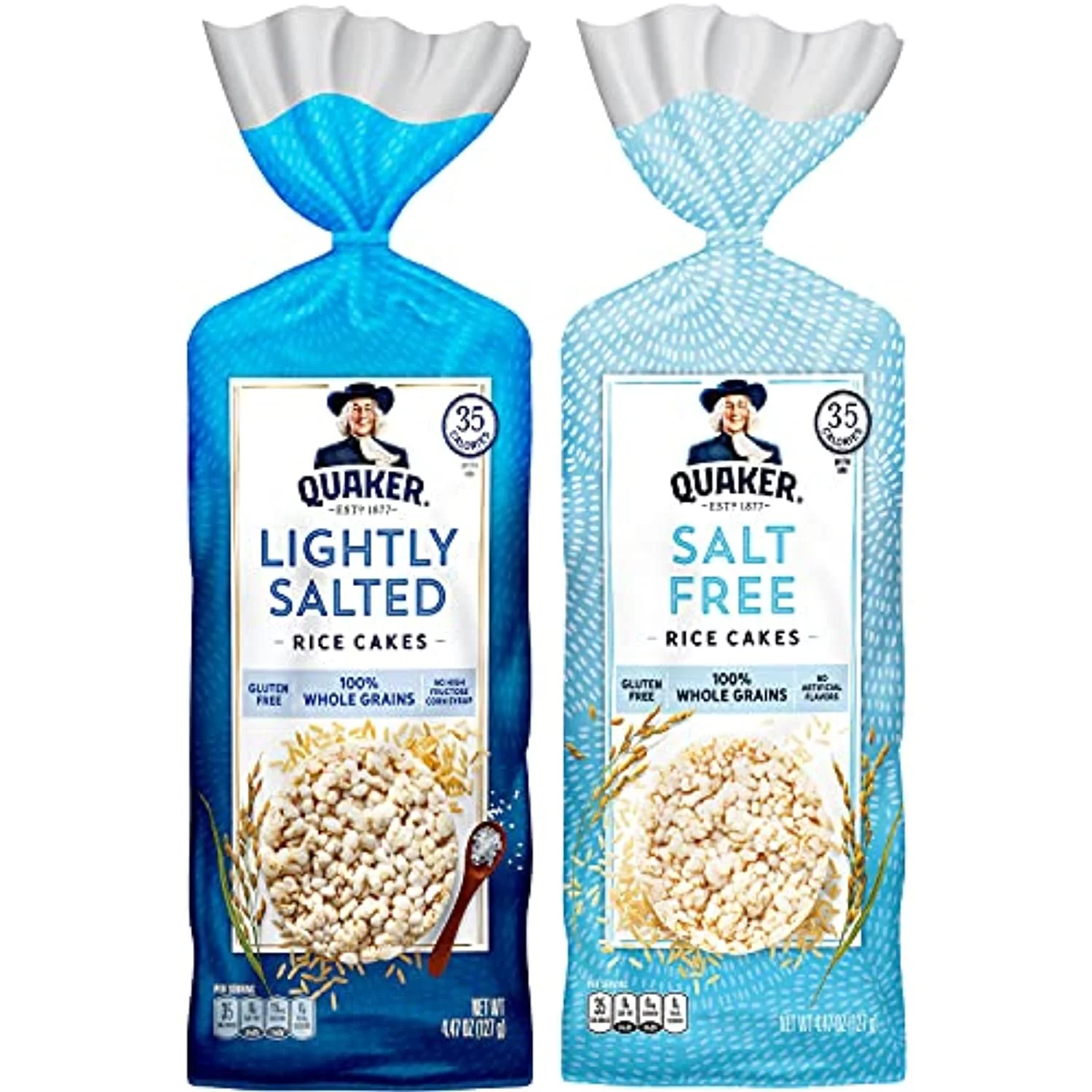 Quaker Large Rice Cakes, Gluten Free, Lightly Salted + Salt Free Variety Pack, 6 Count