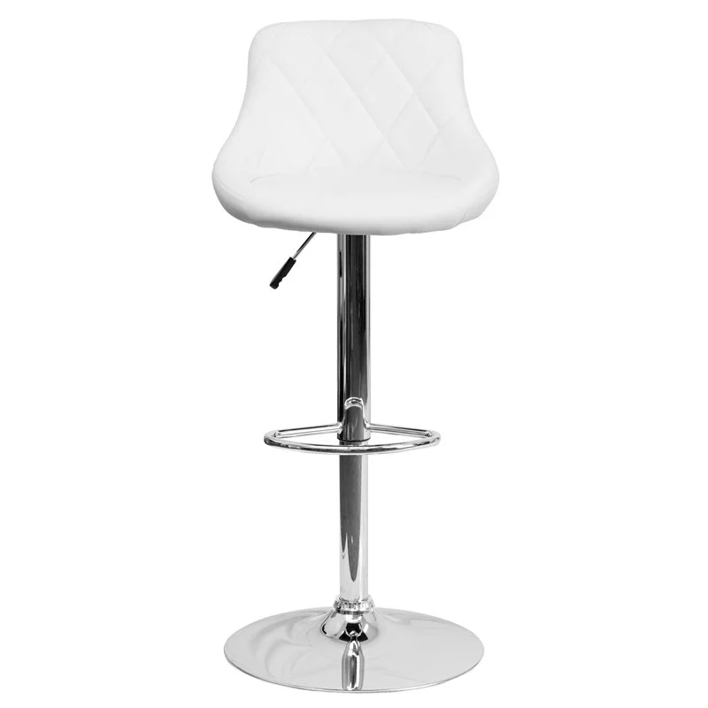 Home Square Adjustable Quilted Bucket Seat Bar Stool in White - Set of 2