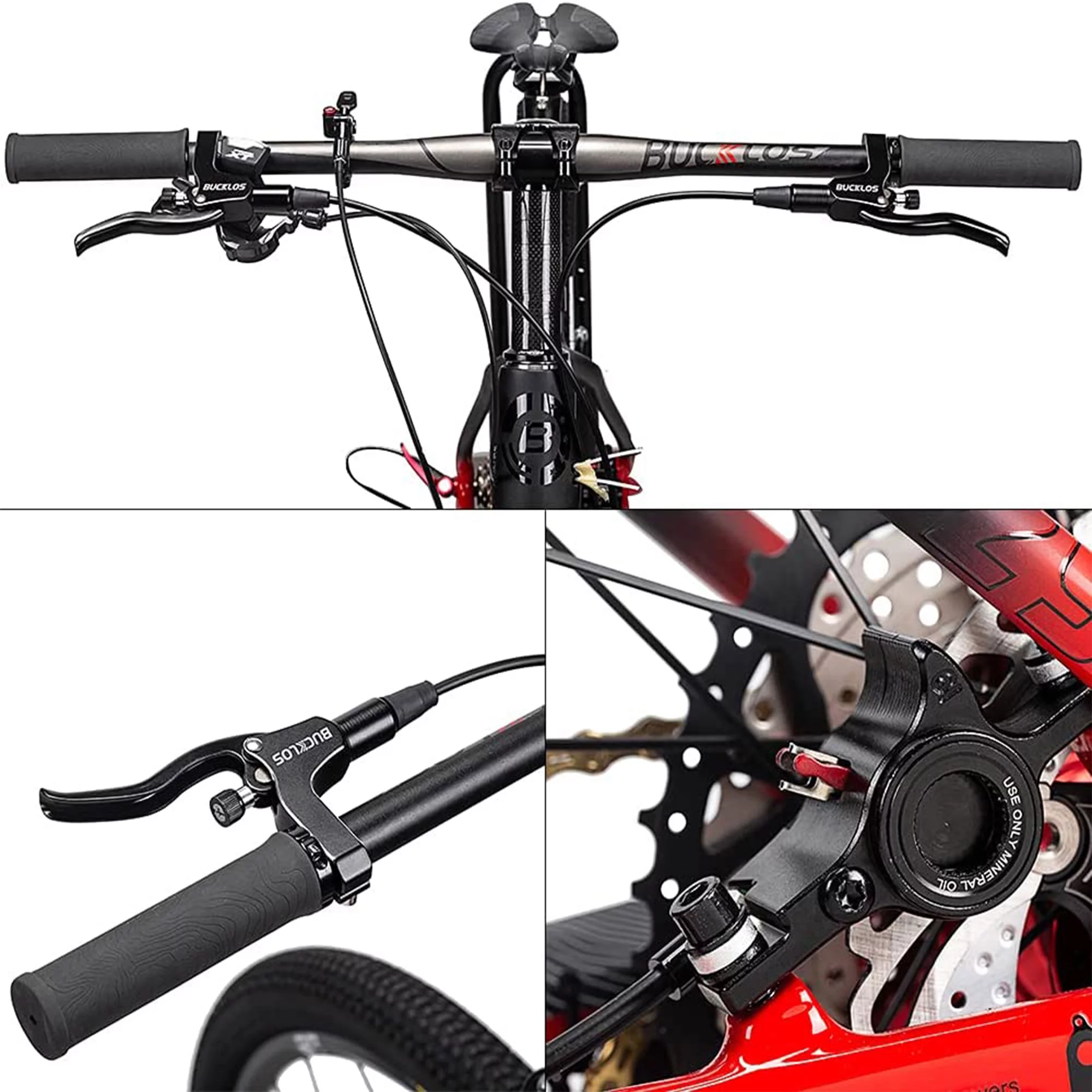 BUCKLOS MTB Bicycle Hydraulic Disc Brakes Set,Left Front Right Rear Mountain Cycling Calipers Fit E-Bikes Fat Bikes with PM/IS Adapter