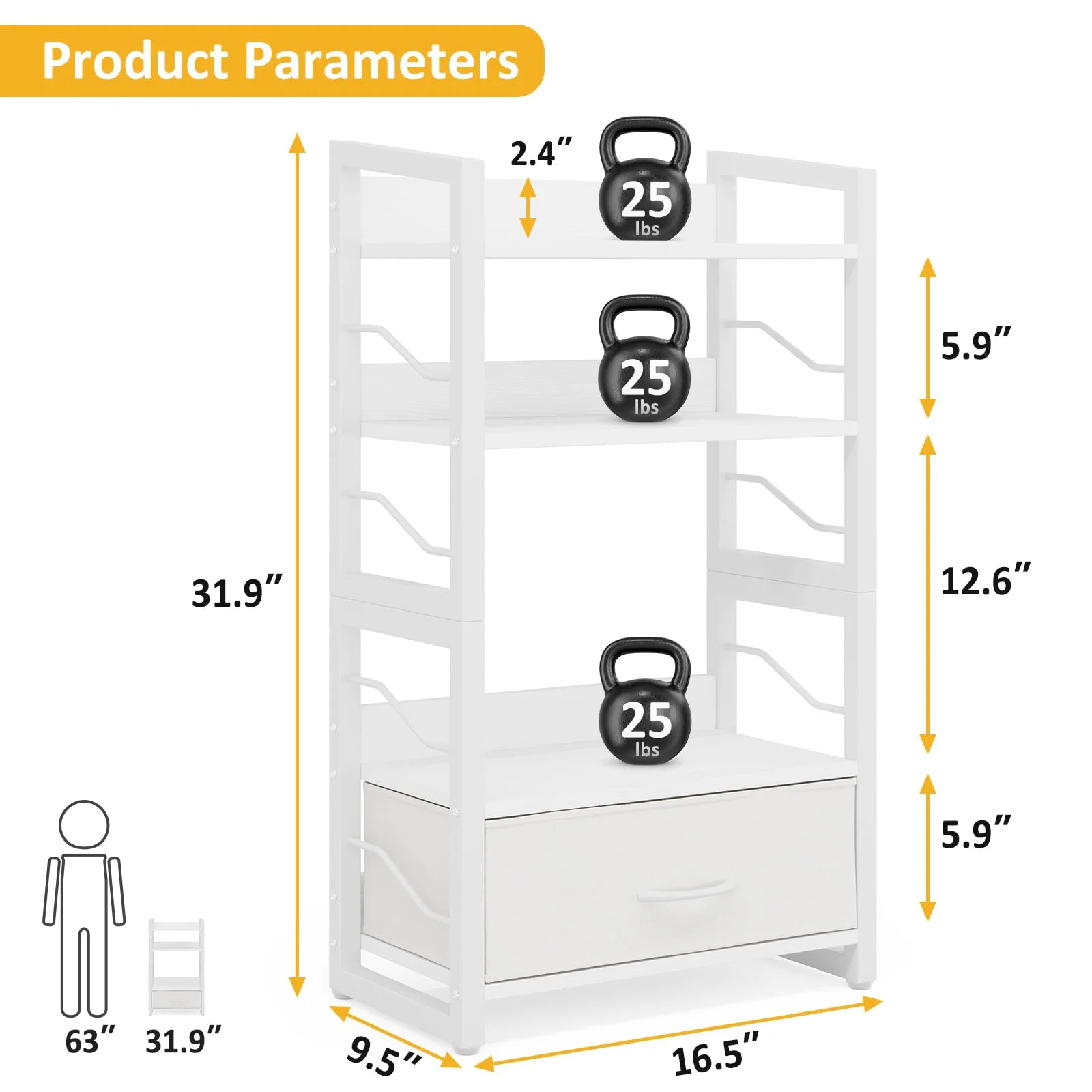 Small Bookshelf with Drawer: 4-Tier Wood Book Shelf Industrial Narrow Bookcase Storage Organizer Metal Stackable Shelves for Desktop Bedroom Living Room Home Office