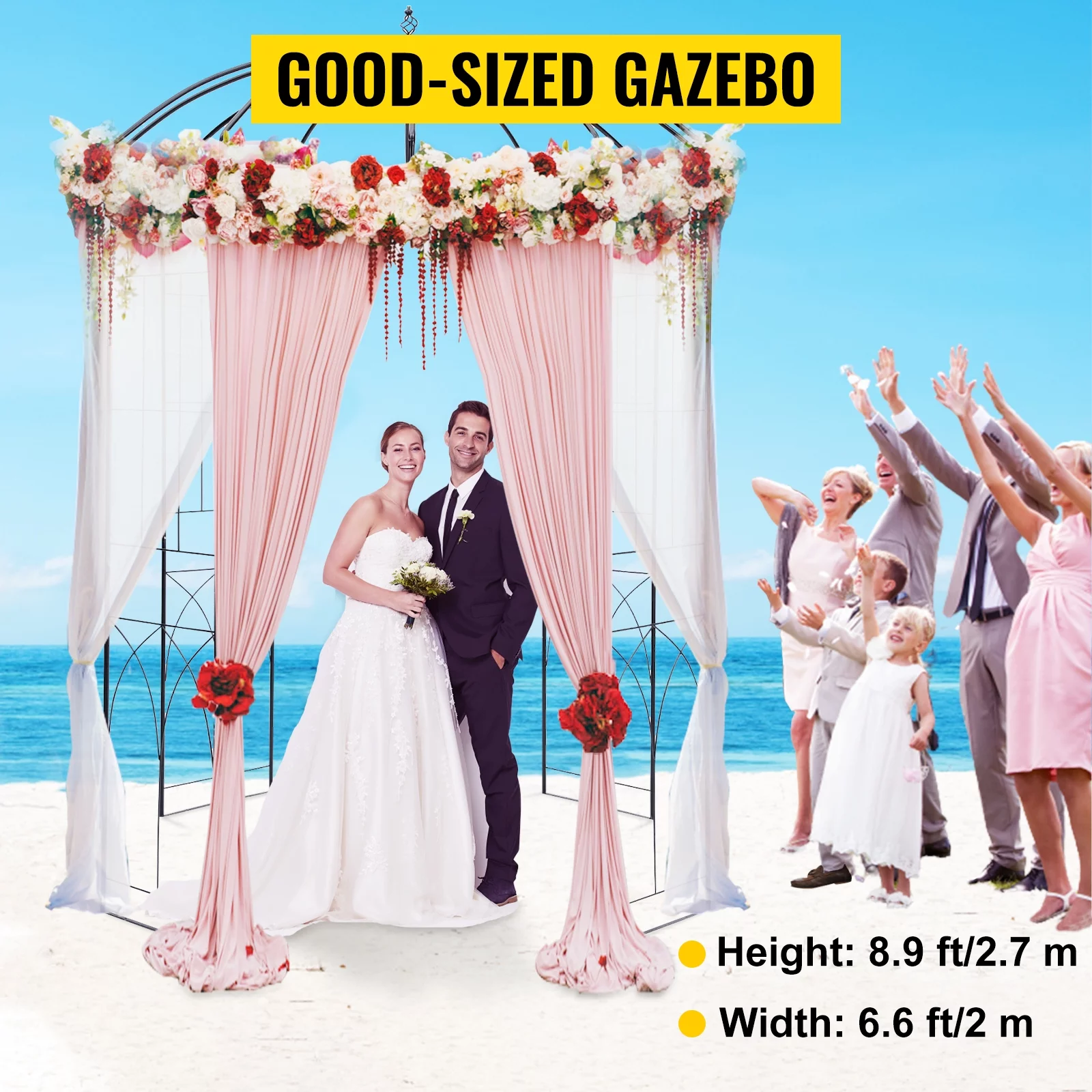 VEVOR Garden Arch 9x6.6ft Garden Wedding Arch Garden Arbor Garden Birdcage Shape Garden Arbor Garden Gazebo Steel Arch Arbor Decoration Climbing Plant Outdoor Wedding Black