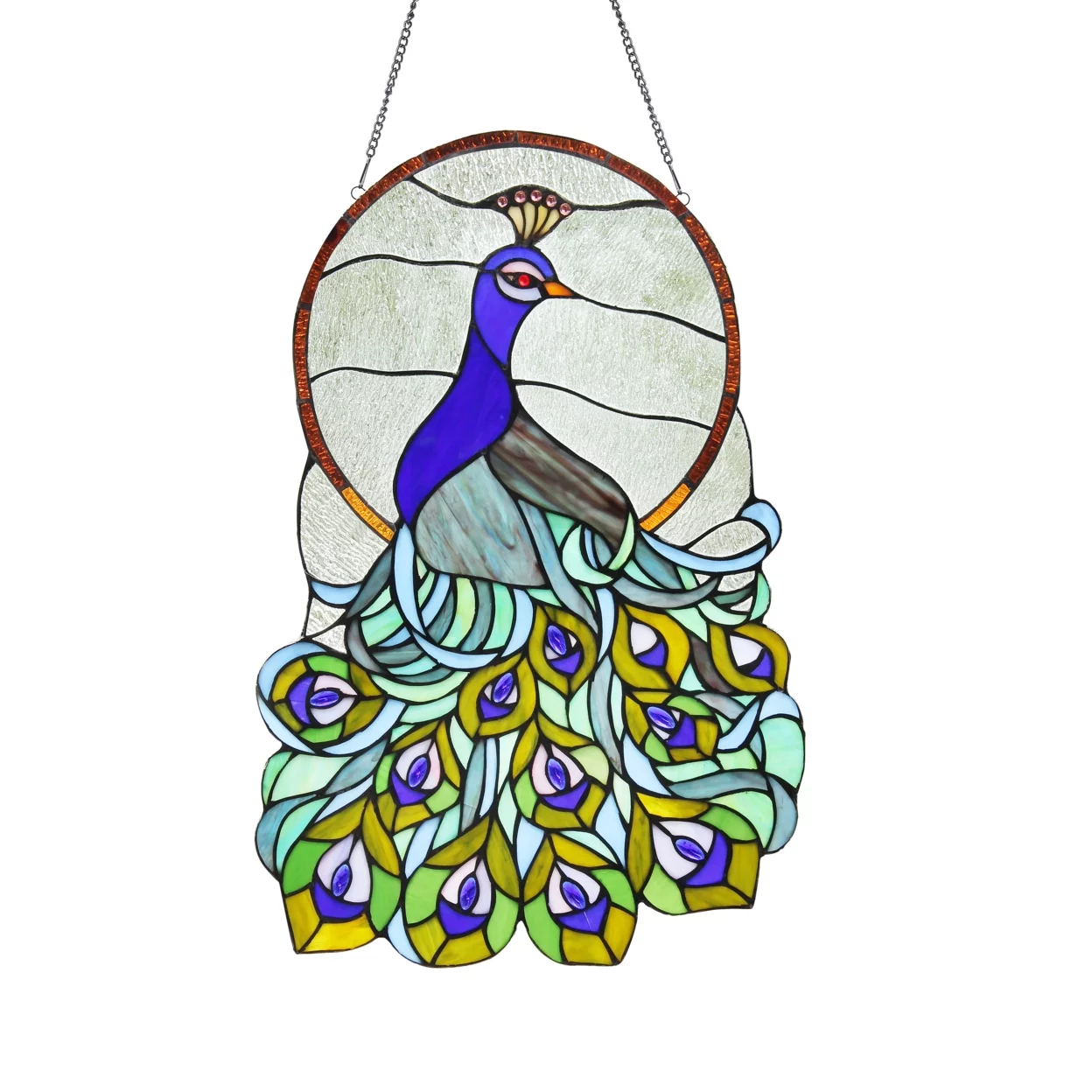 Lighting LILLIBETH Tiffany-glass Peacock Window Panel 24