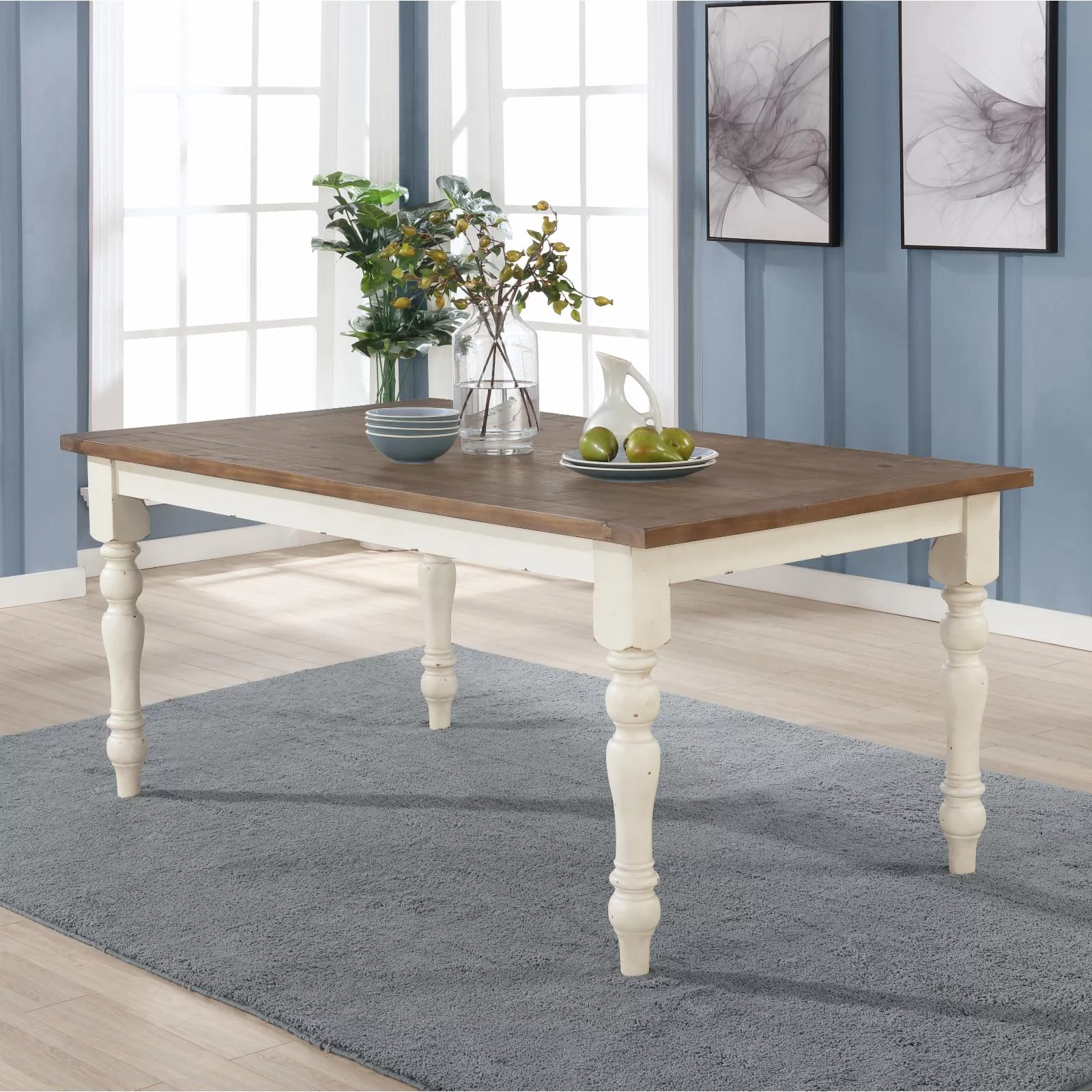 Roundhill Furniture Prato Two-Tone Distressed Dining Table