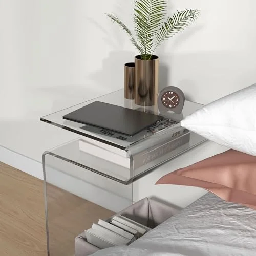 YFbiubiulife 14" Long 2-Tier Rectangle All Acrylic 15mm Thick Waterfall Coffee Table  Clear