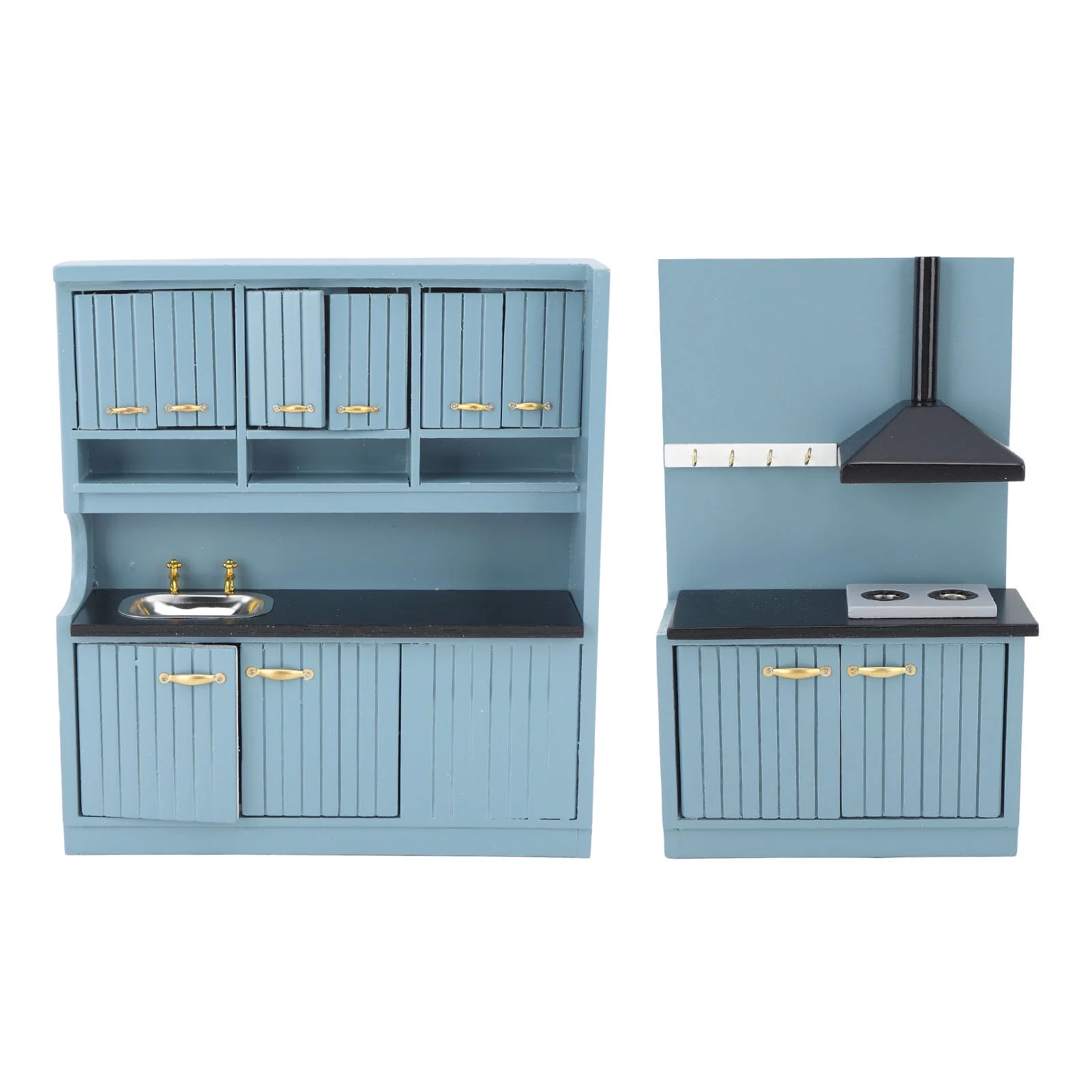 Goldmeet Dollhouse Kitchen Furniture Kit Innovative Hand Crafted 1:12 Scale Wooden Dollhouse Furniture Set Dark Blue