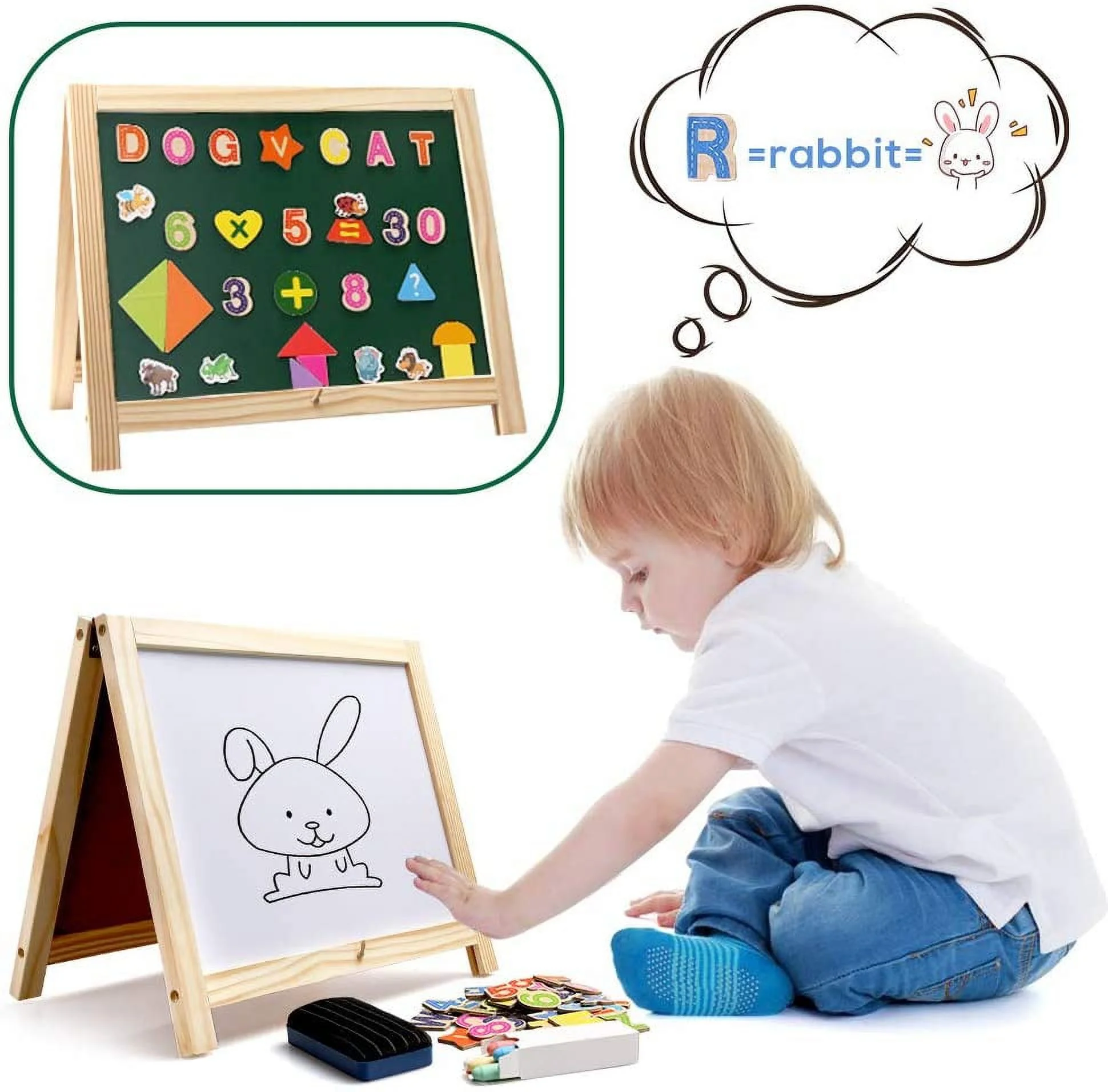 Wooden Art Easel 2 Sides Tabletop Drawing Board for Kids with Magnetic board