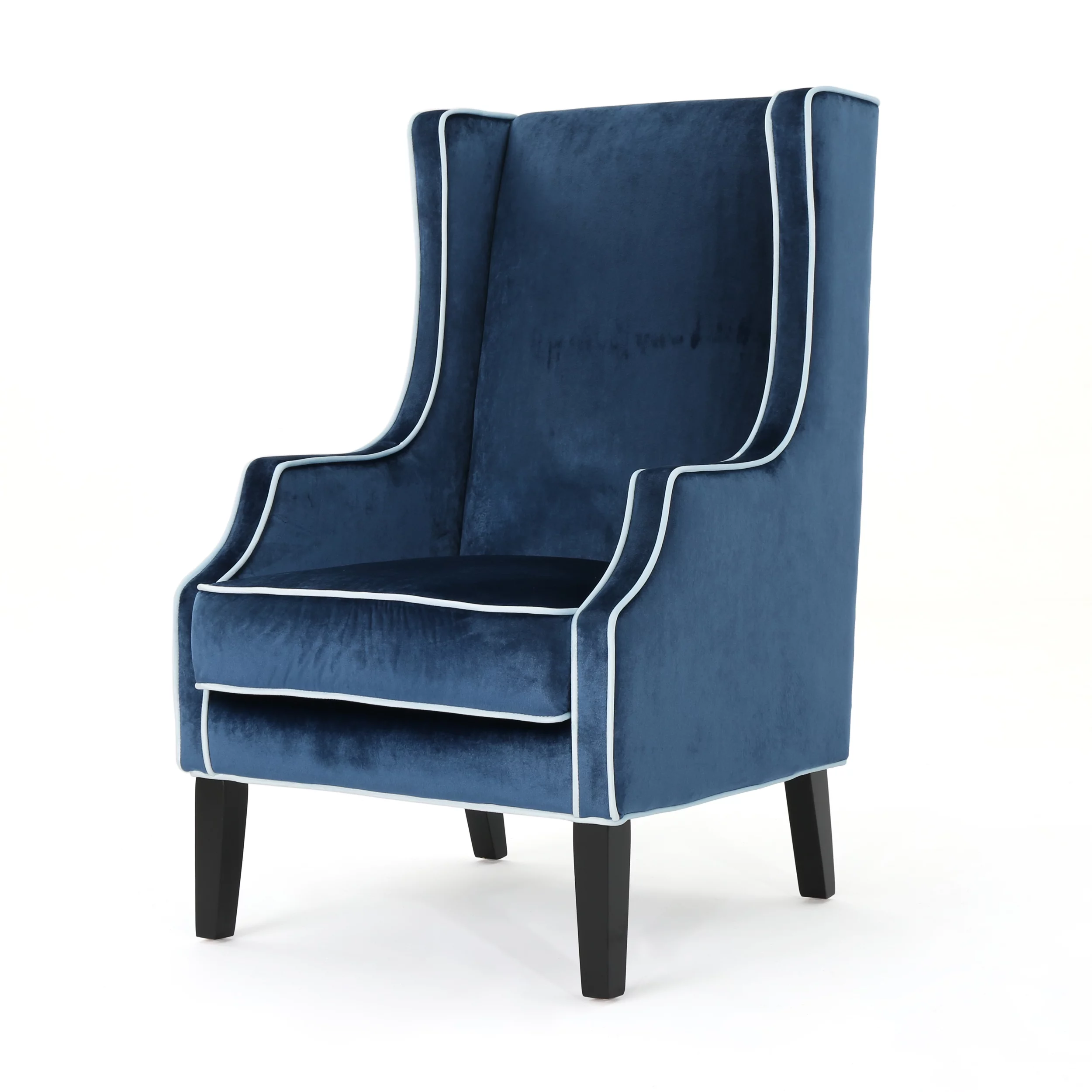 GDF Studio Gerrish Modern Velvet Two Toned Club Chair with Tonal Piping, Cobalt, Light Blue, and Espresso