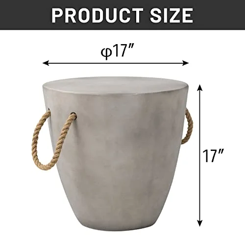 Outdoor Round Side Table Faux Concrete Coffee Table,Accent Table for Living Room,Balcony, Bedroom,Grey End Table