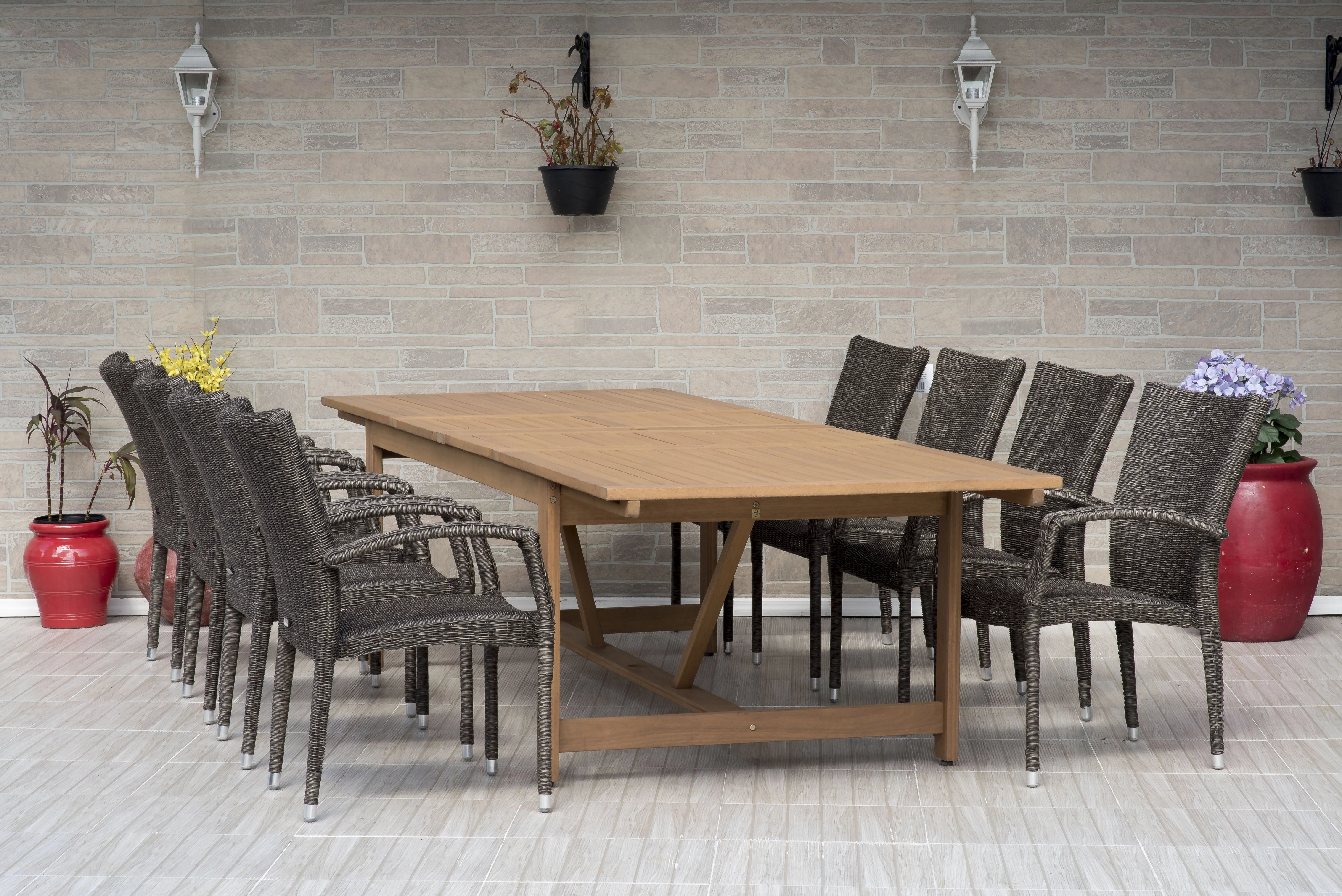 Amazonia Landau Teak Finish 9 Pieces Extendable Patio Dining Set