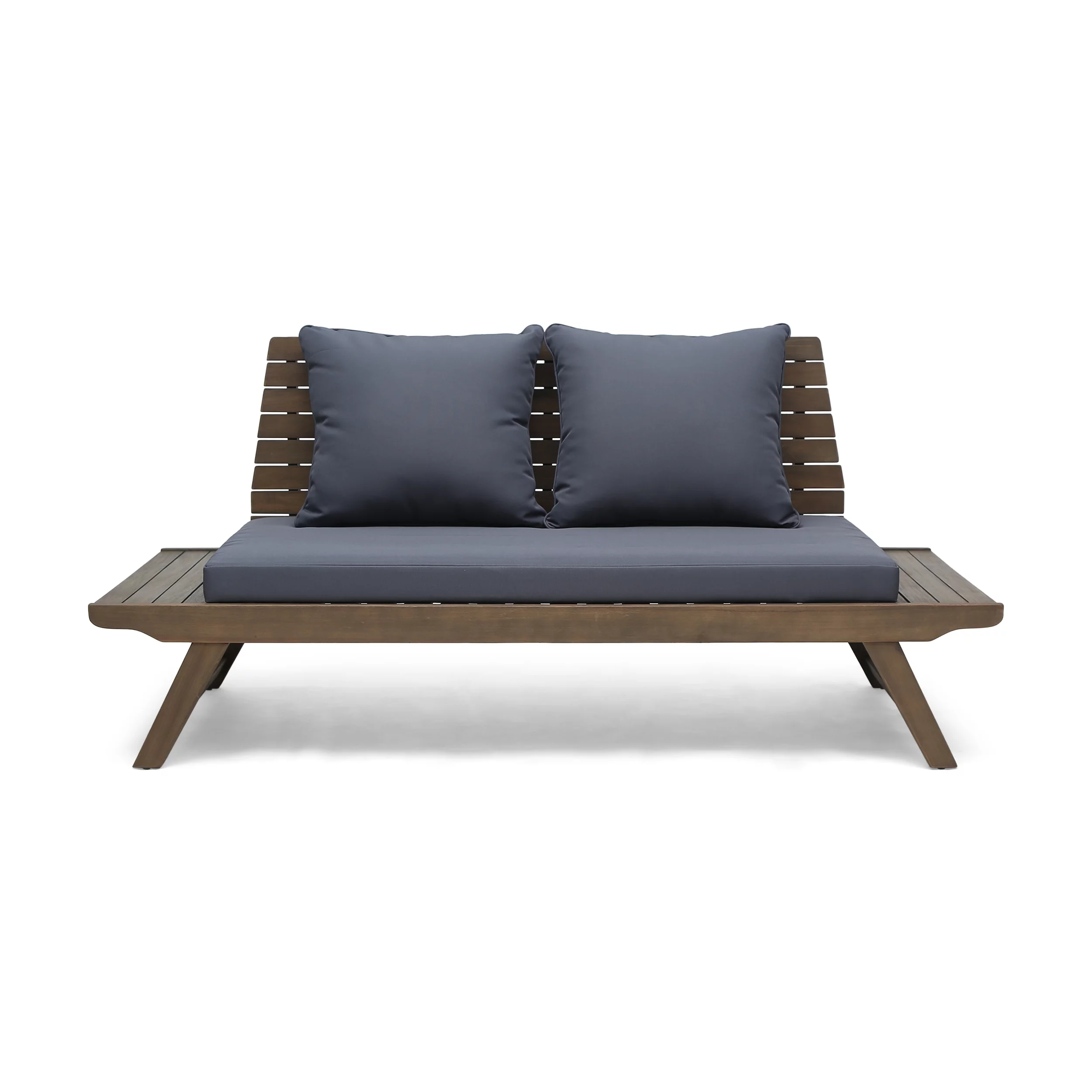GDF Studio Bowie Outdoor Acacia Wood Loveseat with Cushions, Dark Gray and Gray