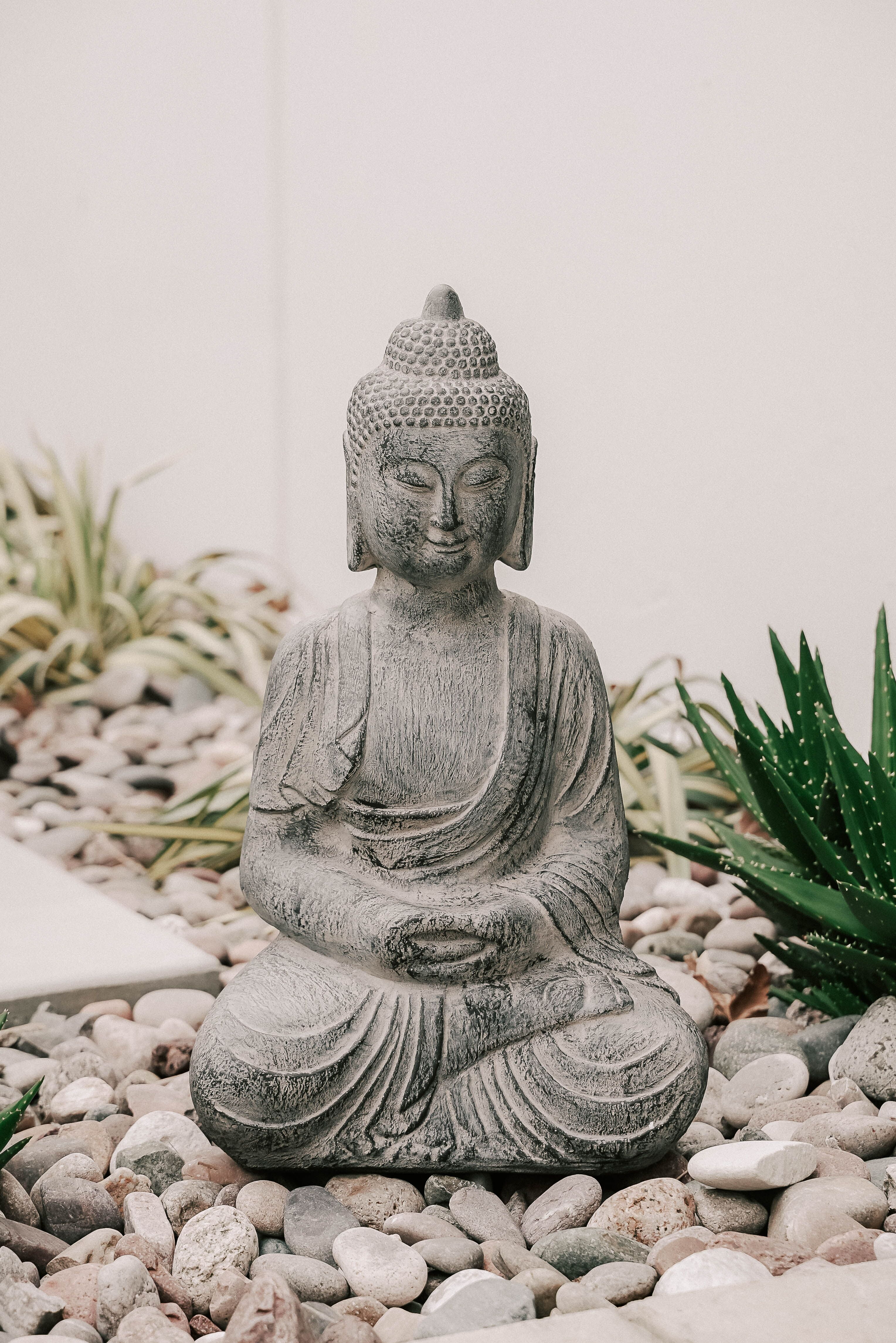 XBrand Indoor Outdoor Polyresin Meditating Sitting Buddha Zen Statue, 23.6 Inch Tall, Grey