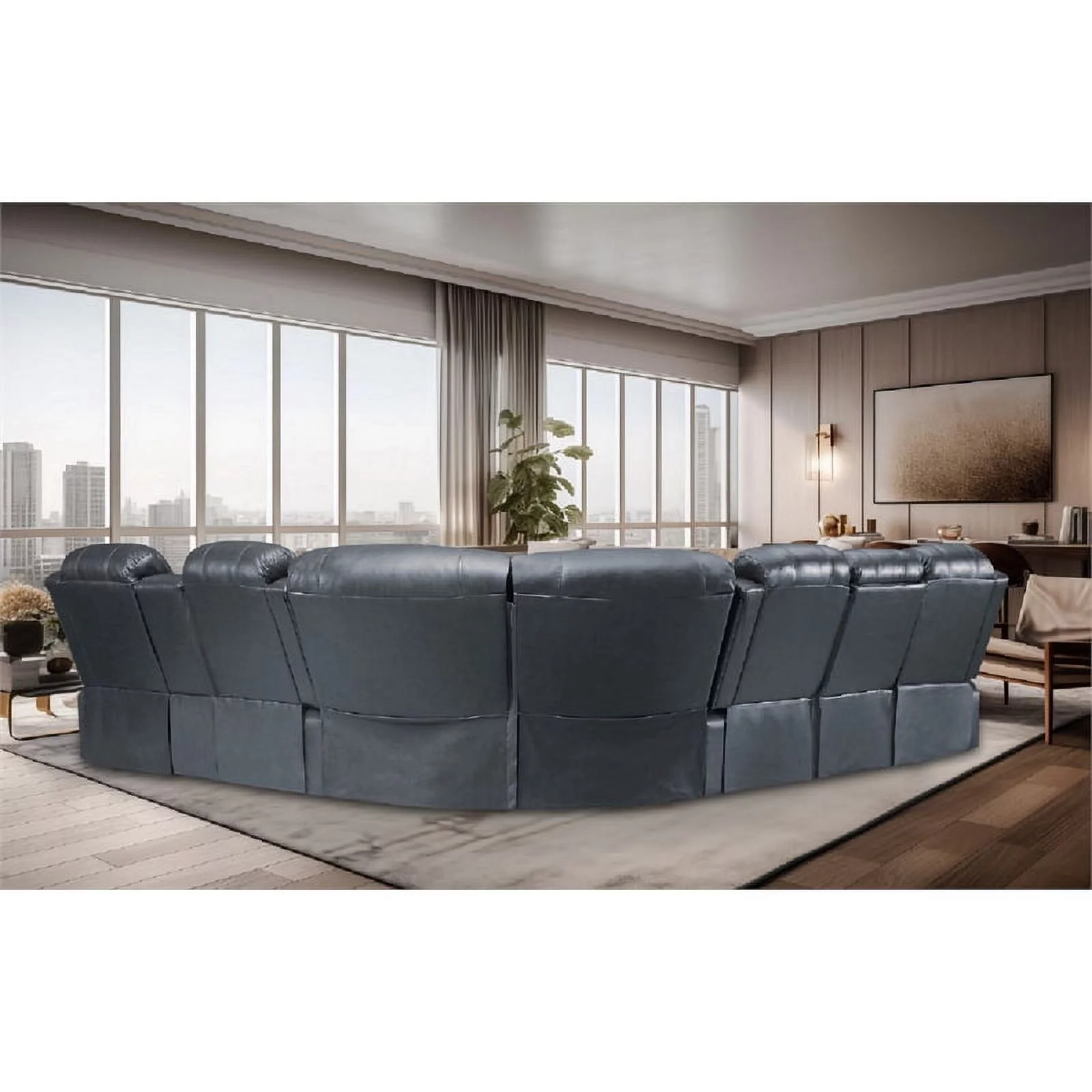 Bowery Hill Modern LED Faux Leather Reclining Sectional in Gray