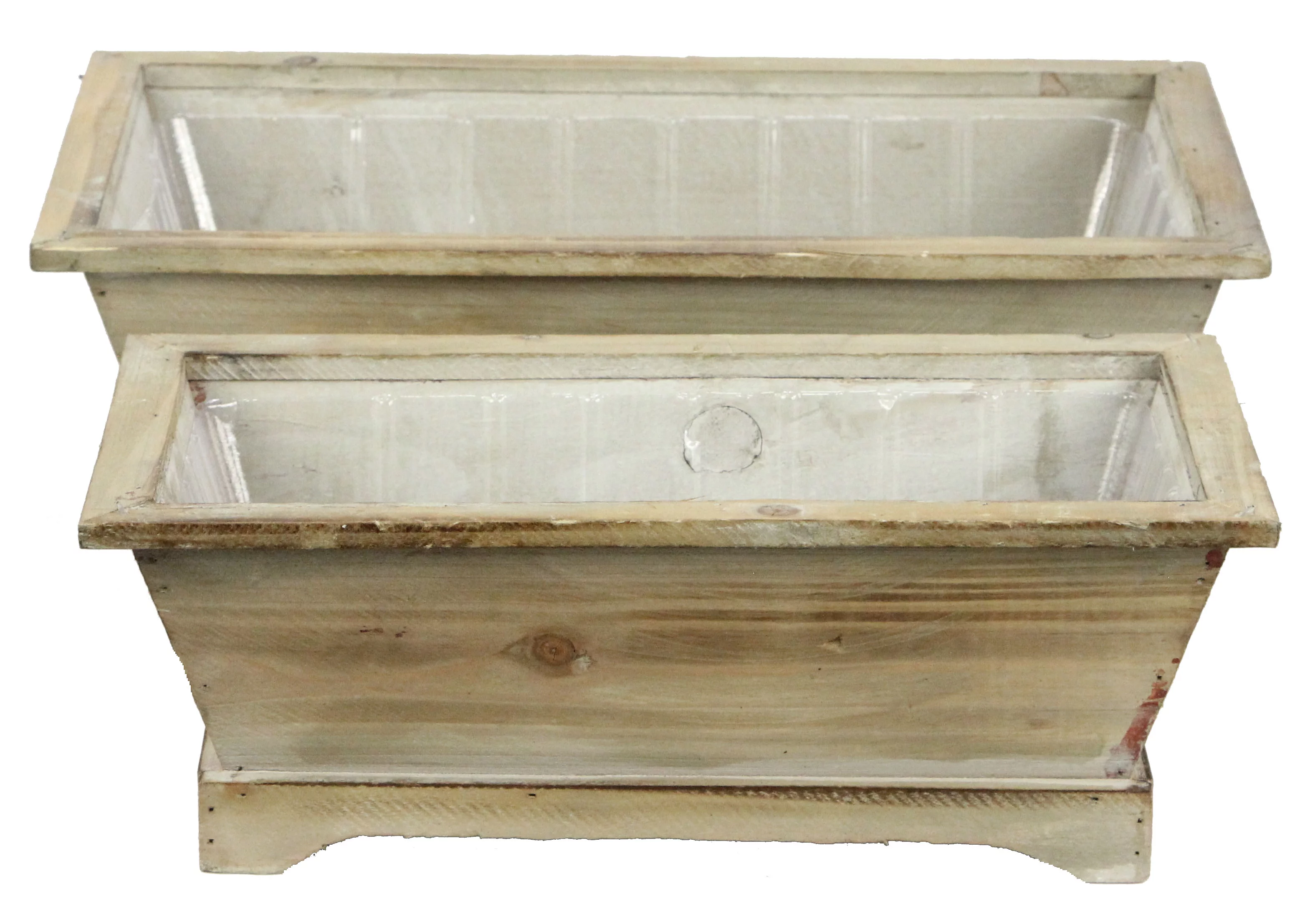 Set of 2 Rustic wood long rectanle planters w/ hard liner