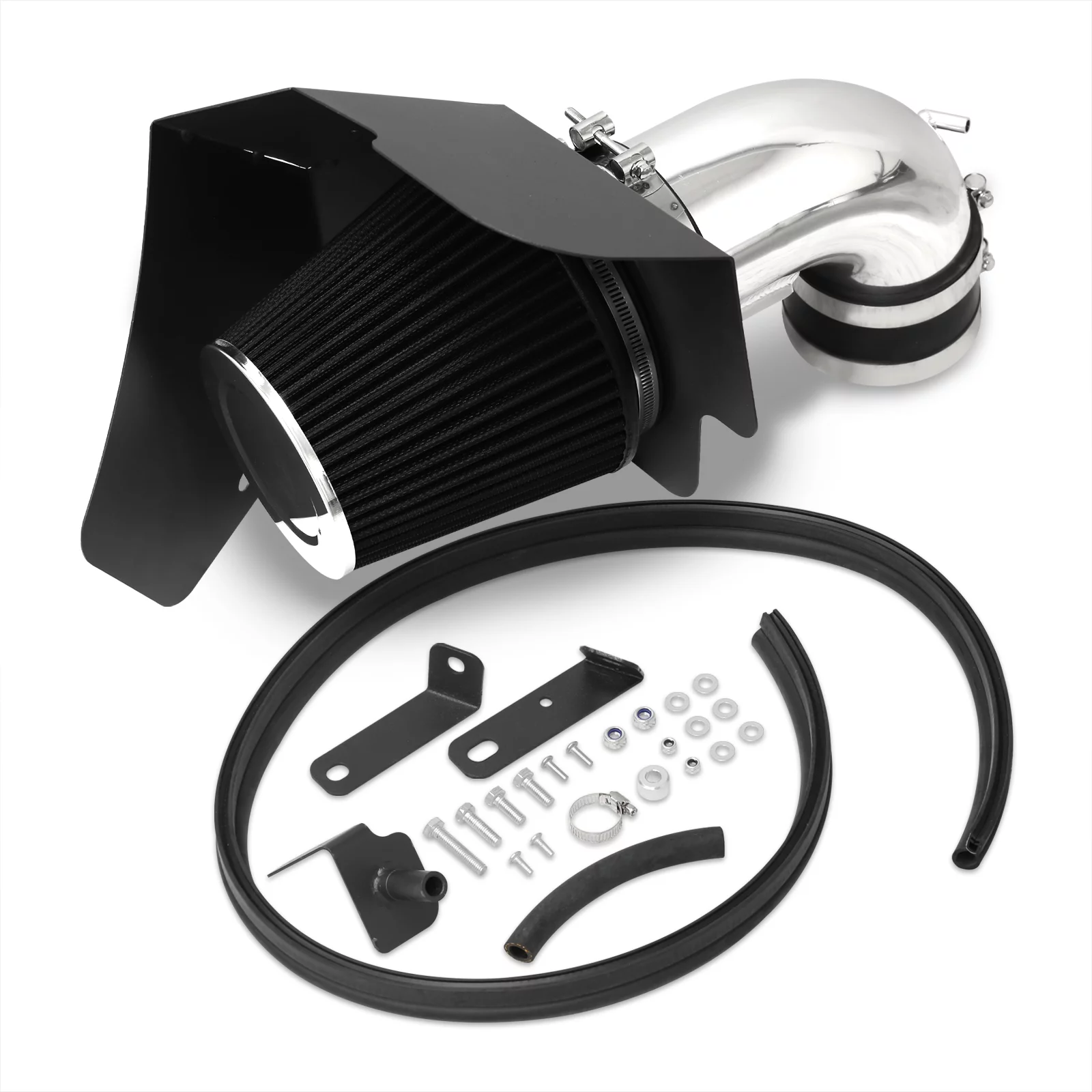 AJP Distributors Cold Air Short Ram Intake CAI SRI Induction System Polish Aluminum Piping Kit + Heat Shield Filter Compatible/Replacement For Cadillac CTS-V 6.2L V8 2009 2010 2011 2012 2013 2014 2015