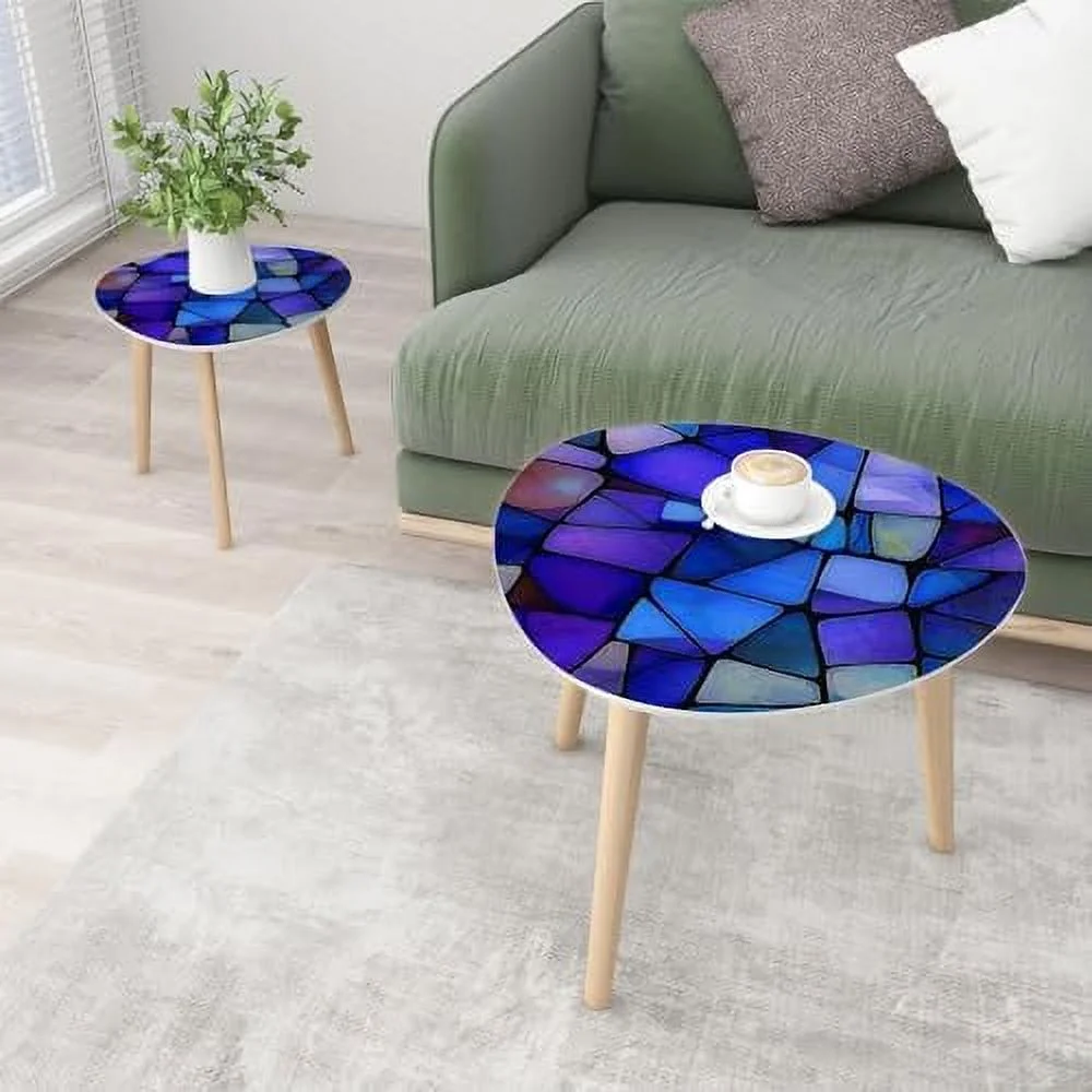 SQWCFD Small Coffee Nesting  Stained Glass Style Daffodils Blue Triangle End  Center   Modern   Room Bedroom Balcony