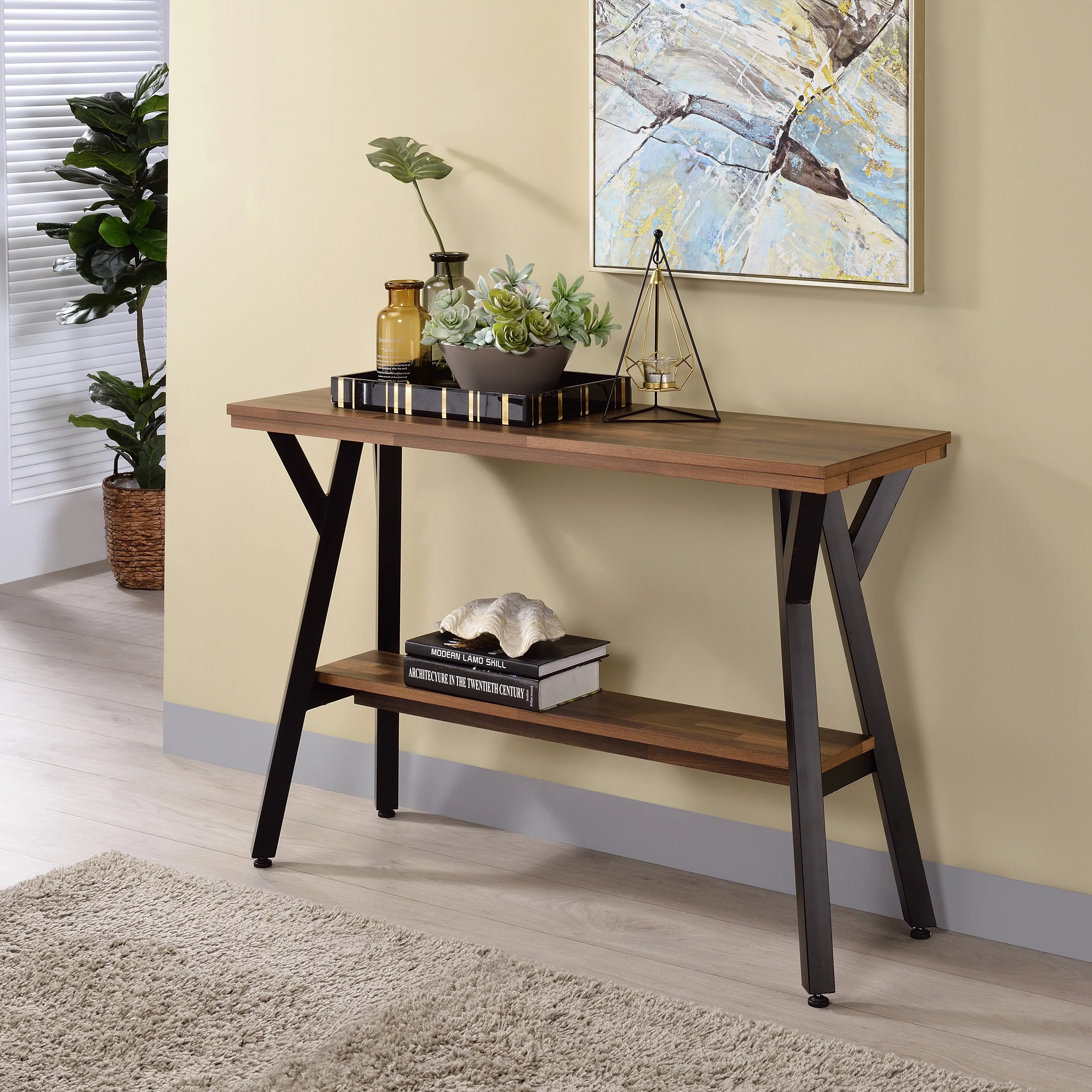 Furniture of America Cillen Farmhouse Black 43-inch Steel 1-Shelf Console Table by