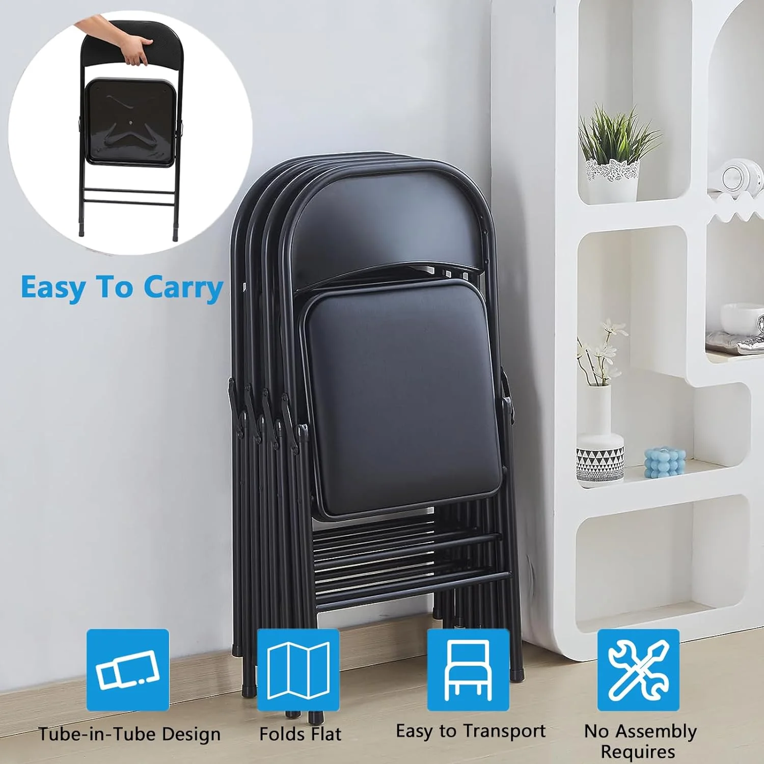 GIVIMO 4 Pack Folding Chair, Set Of 4, Black