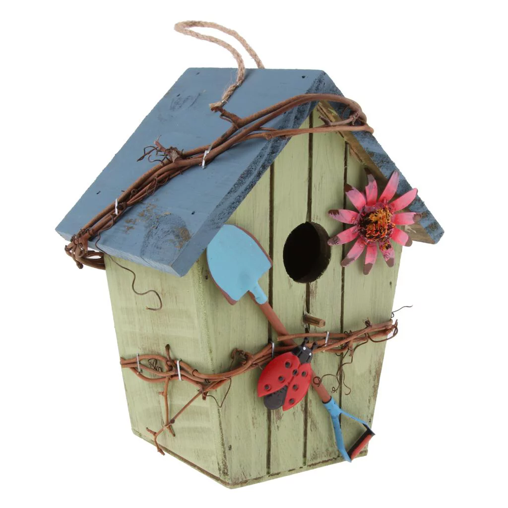 2Pcs en Birdhouse for Garden Country Cottages, Hanging Colourful Bird Houses indoor and outdoor Decorative