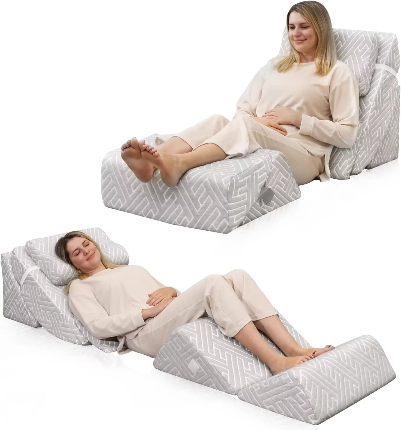 Betterhood 6pcs Orthopedic Bed Wedge Pillow Set, Adjustable Memory Foam After Post Surgery Pillow for Back Leg Neck Support, Tummy Tuck Pillow for Sleeping Acid Reflux Sitting up, Grey (NFP012)