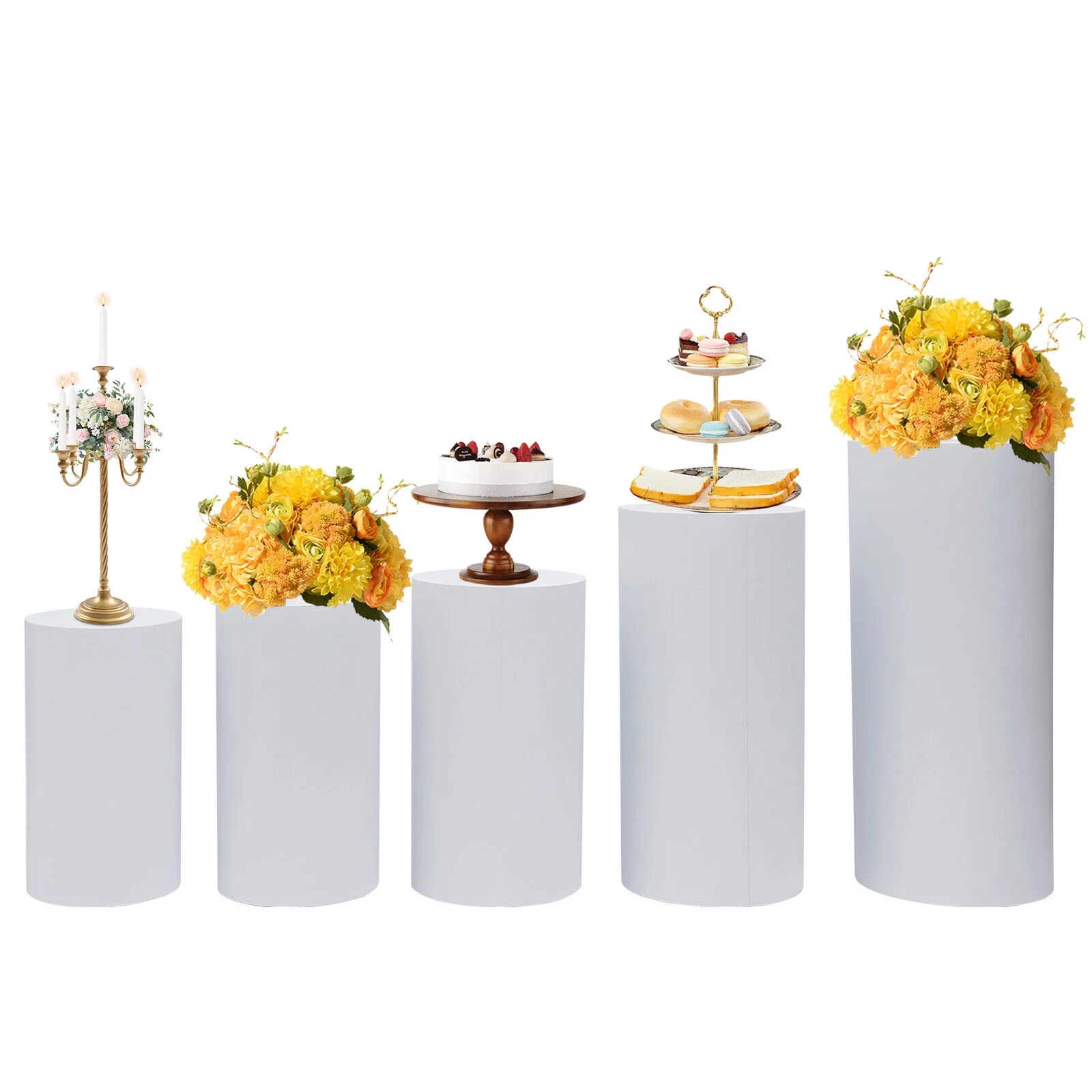 Miumaeov 5Pcs Round Cake Stand Wedding Backdrop Flower Stand Centrepieces Cylinder Pedestal Display Stand