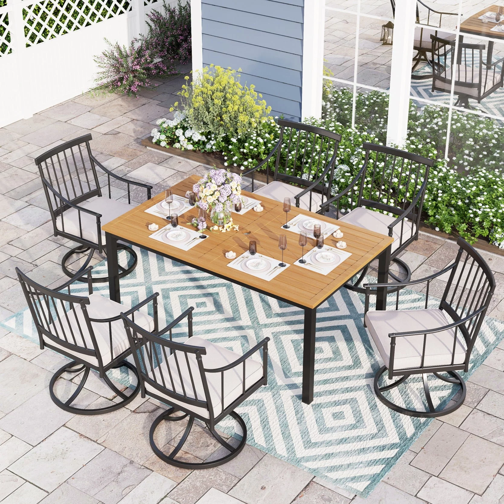 Sophia & William 7-Piece Metal Patio Dining Set Swivel Chairs and Steel Table Set