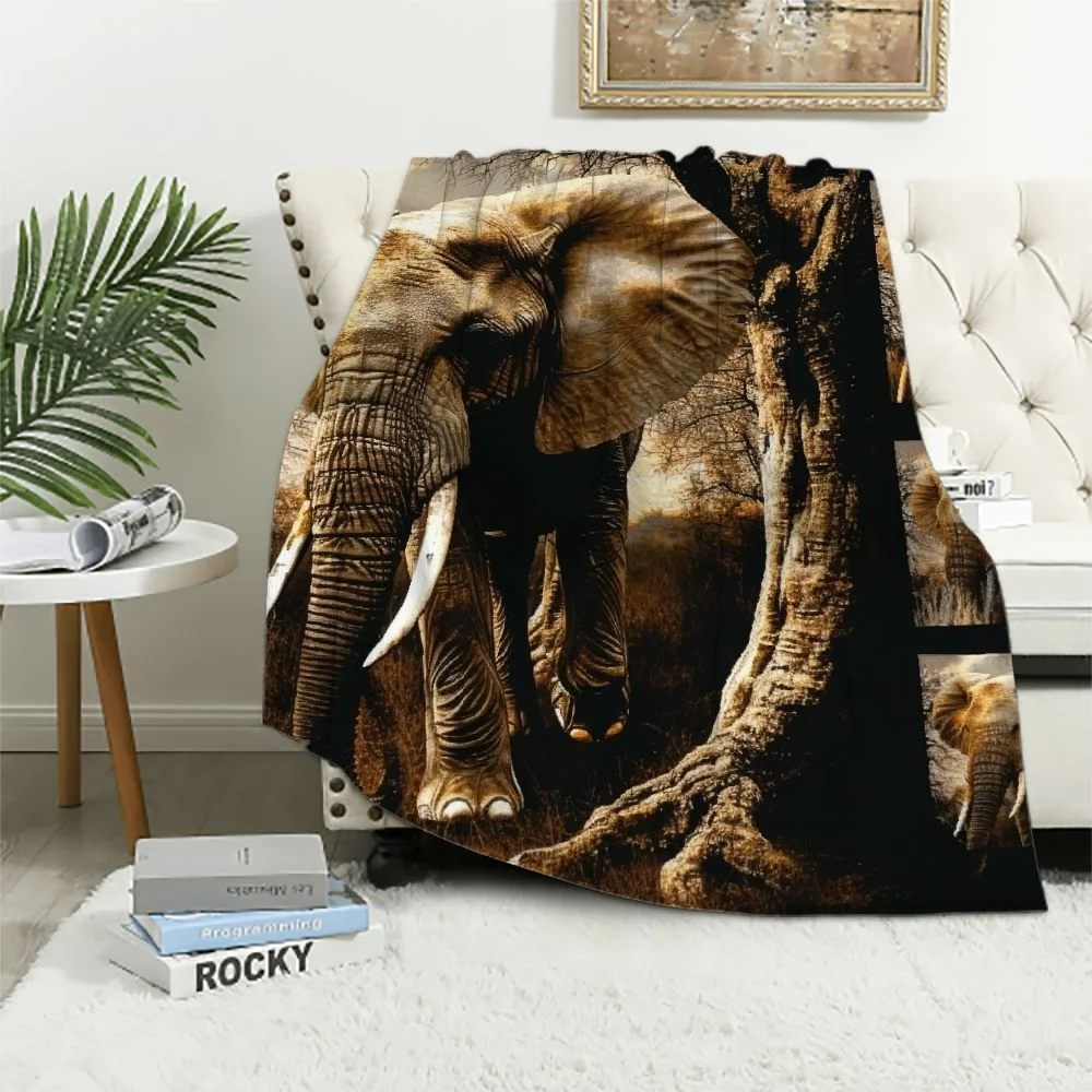 Zhiwo Elephant Blanket Super Soft and Warm Flannel Throw Blankets for Couch Sofa Elephant Gifts for Men Women Adults